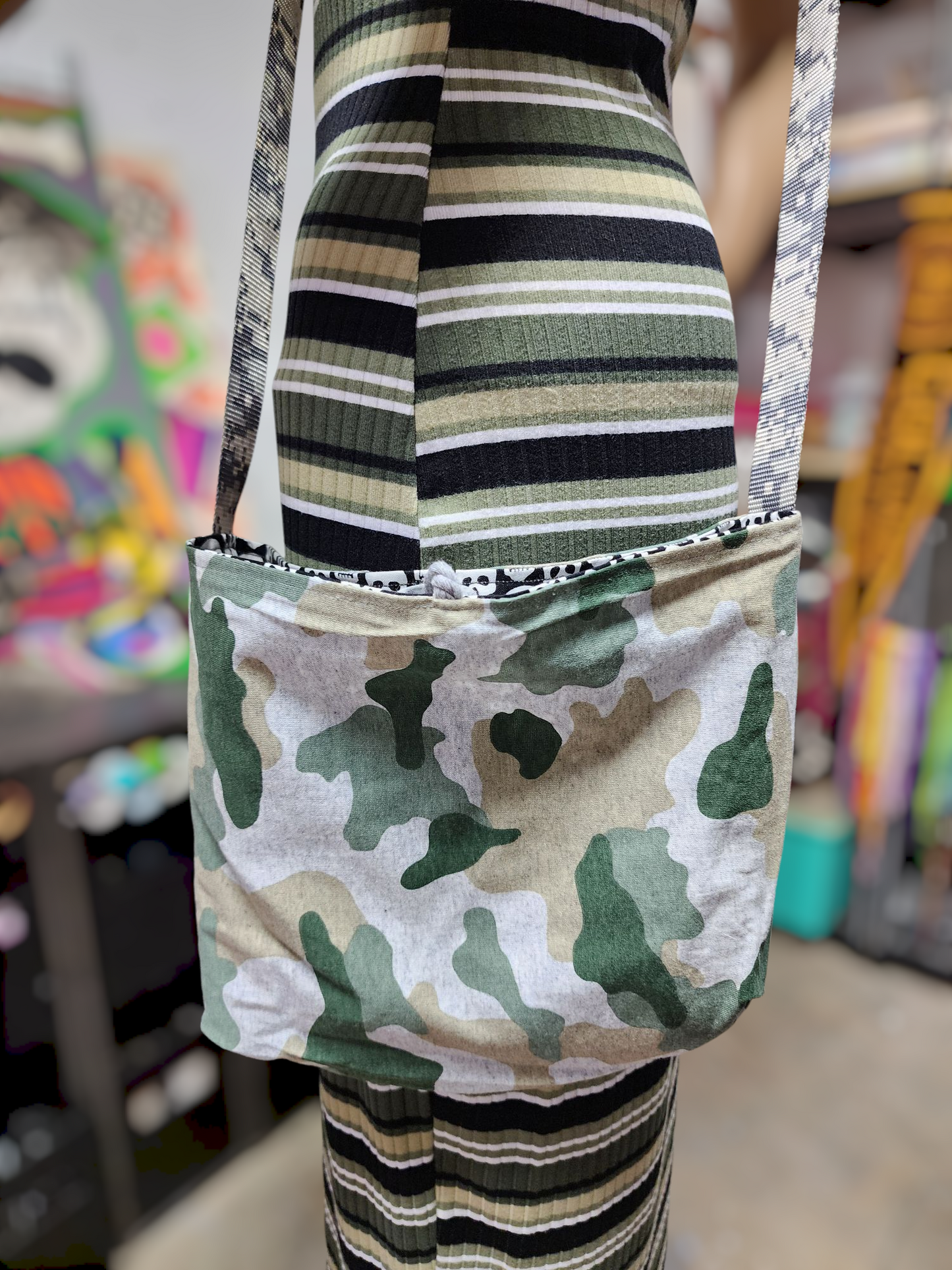 Handmade Hippie Boho Reversible Crossbody Bag (Skull Print)