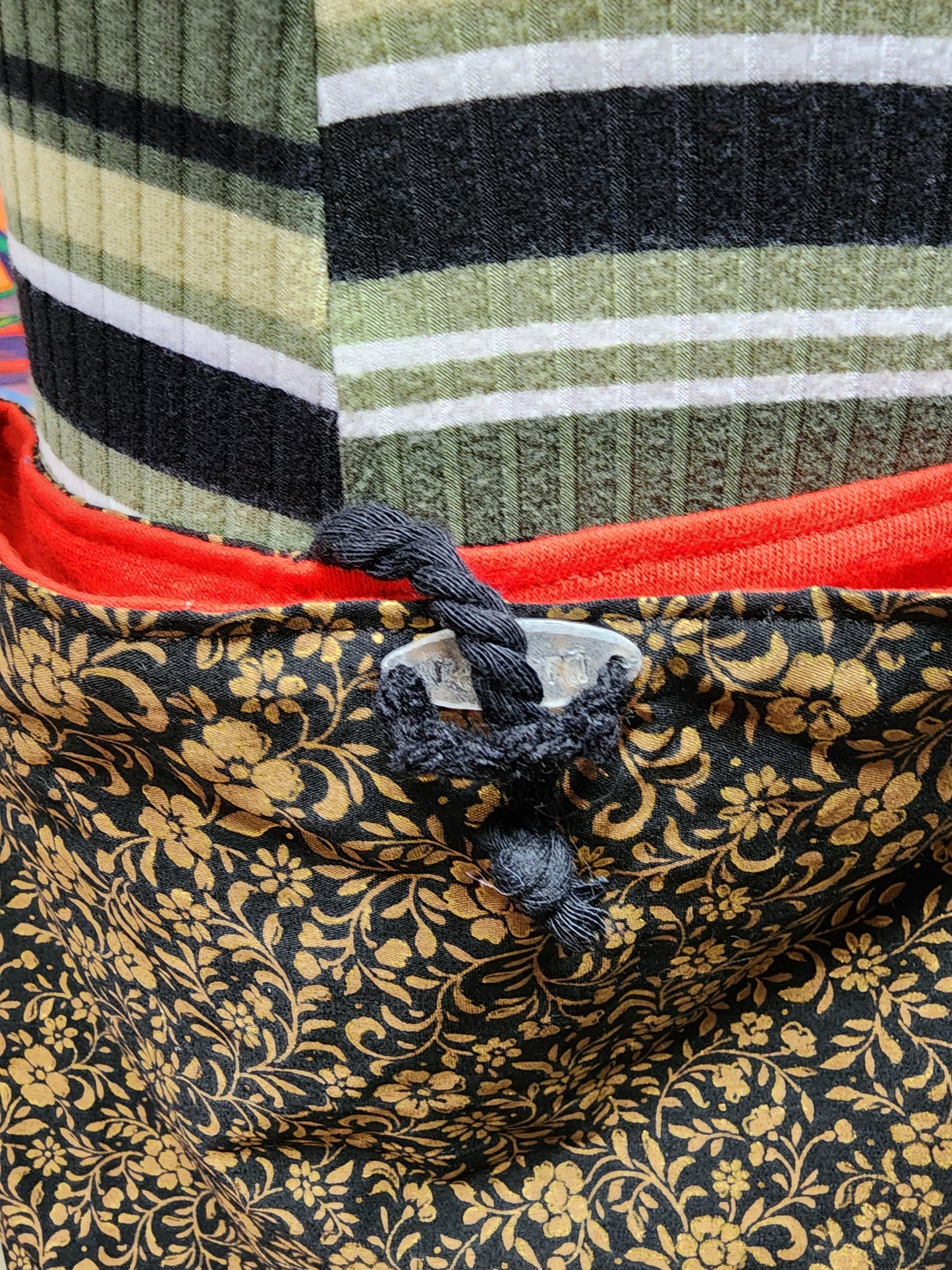 Handmade Hippie Boho Reversible Crossbody Bag (Gold Floral Print on Black)