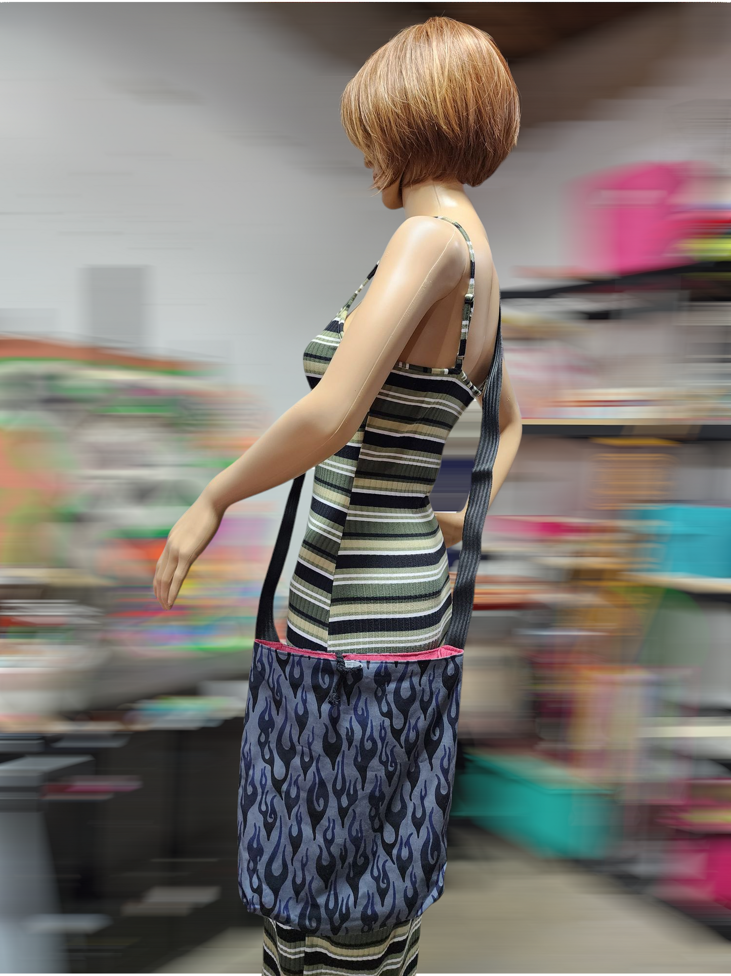 Handmade Hippie Boho Reversible Crossbody Bag (Flame Print)