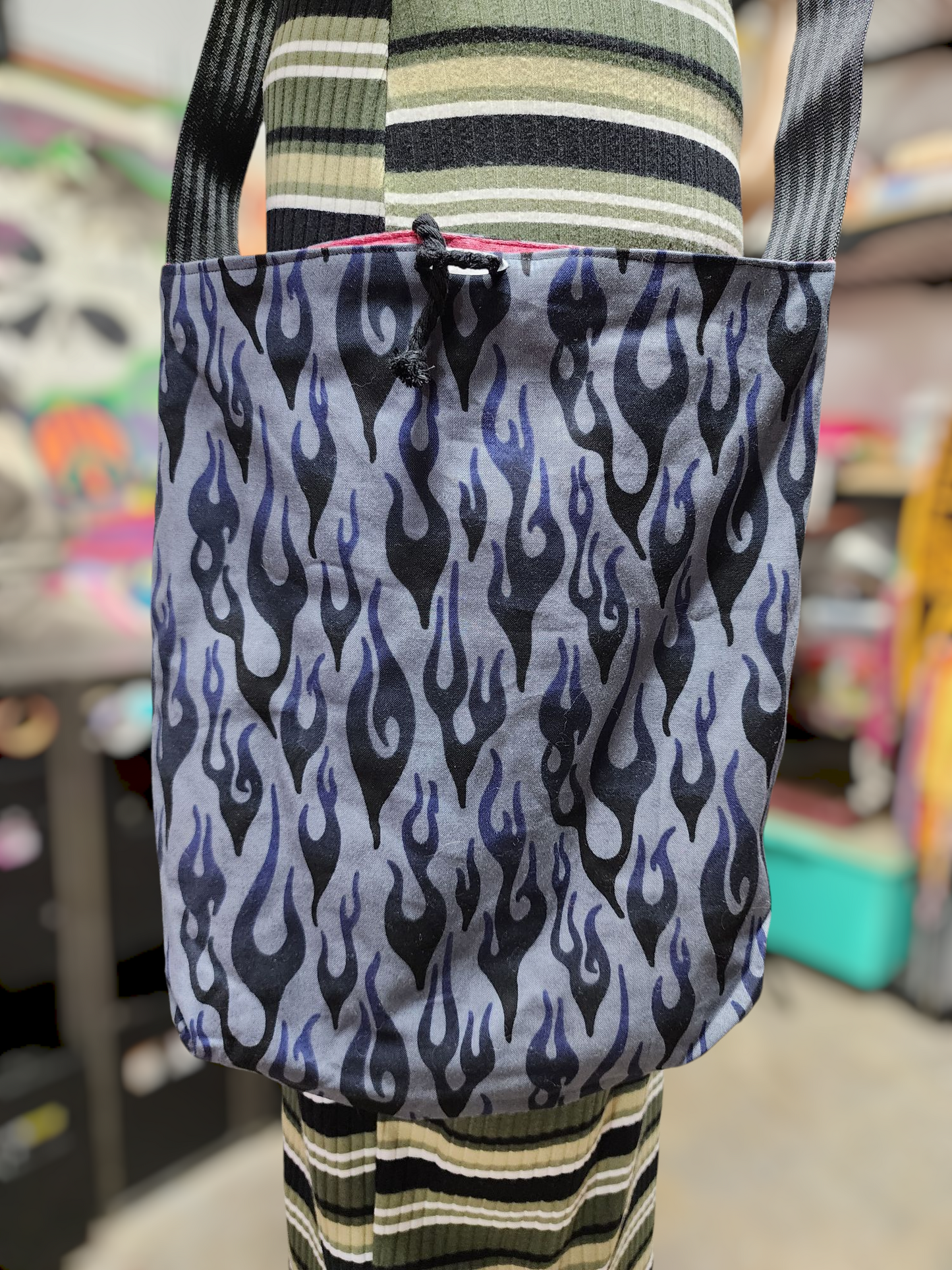 Handmade Hippie Boho Reversible Crossbody Bag (Flame Print)