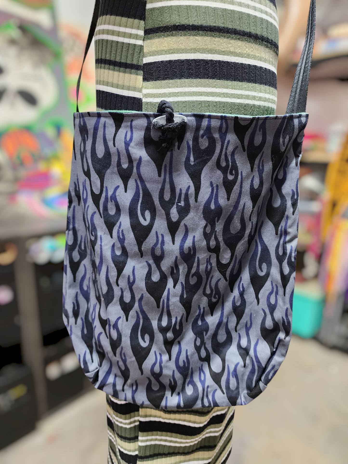 Handmade Hippie Boho Reversible Crossbody Bag (Flame Print)