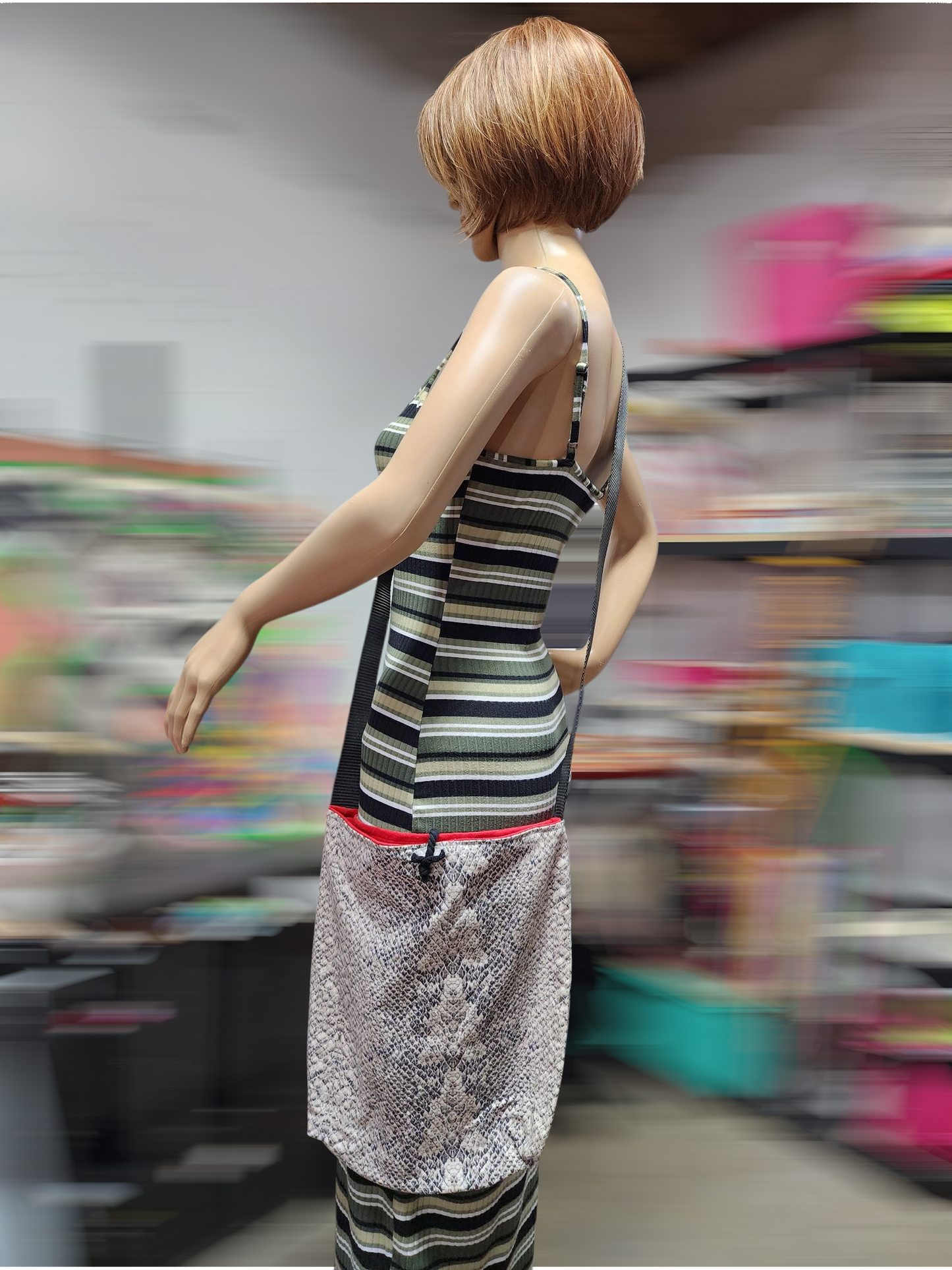 Handmade Hippie Boho Reversible Crossbody Bag (Snakeskin Print)