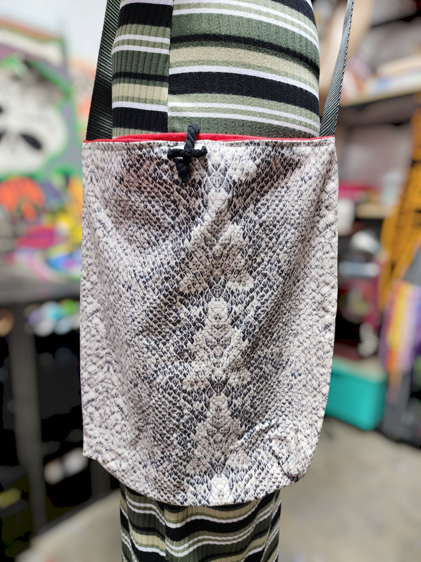 Handmade Hippie Boho Reversible Crossbody Bag (Snakeskin Print)