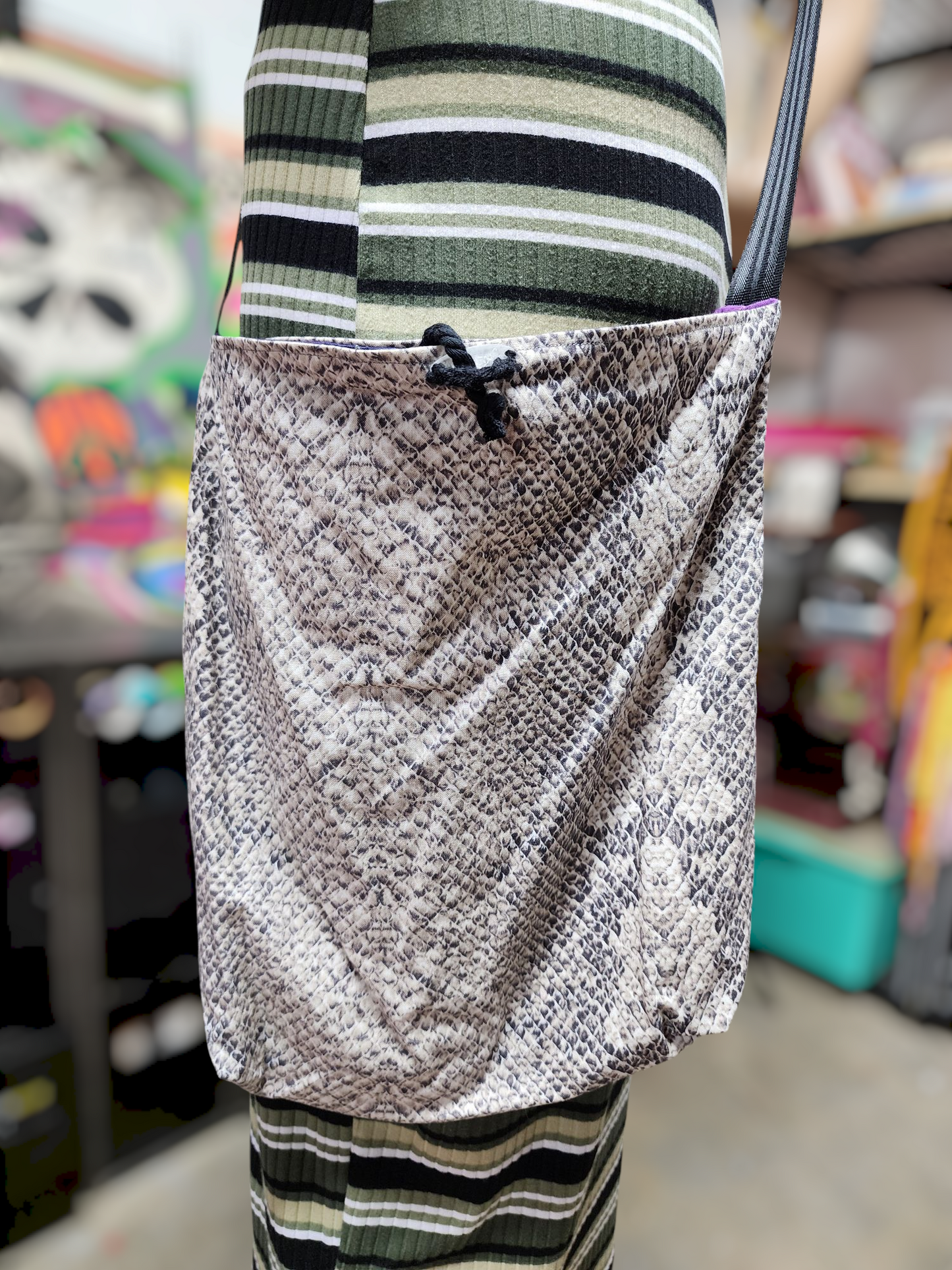 Handmade Hippie Boho Reversible Crossbody Bag (Snakeskin Print)