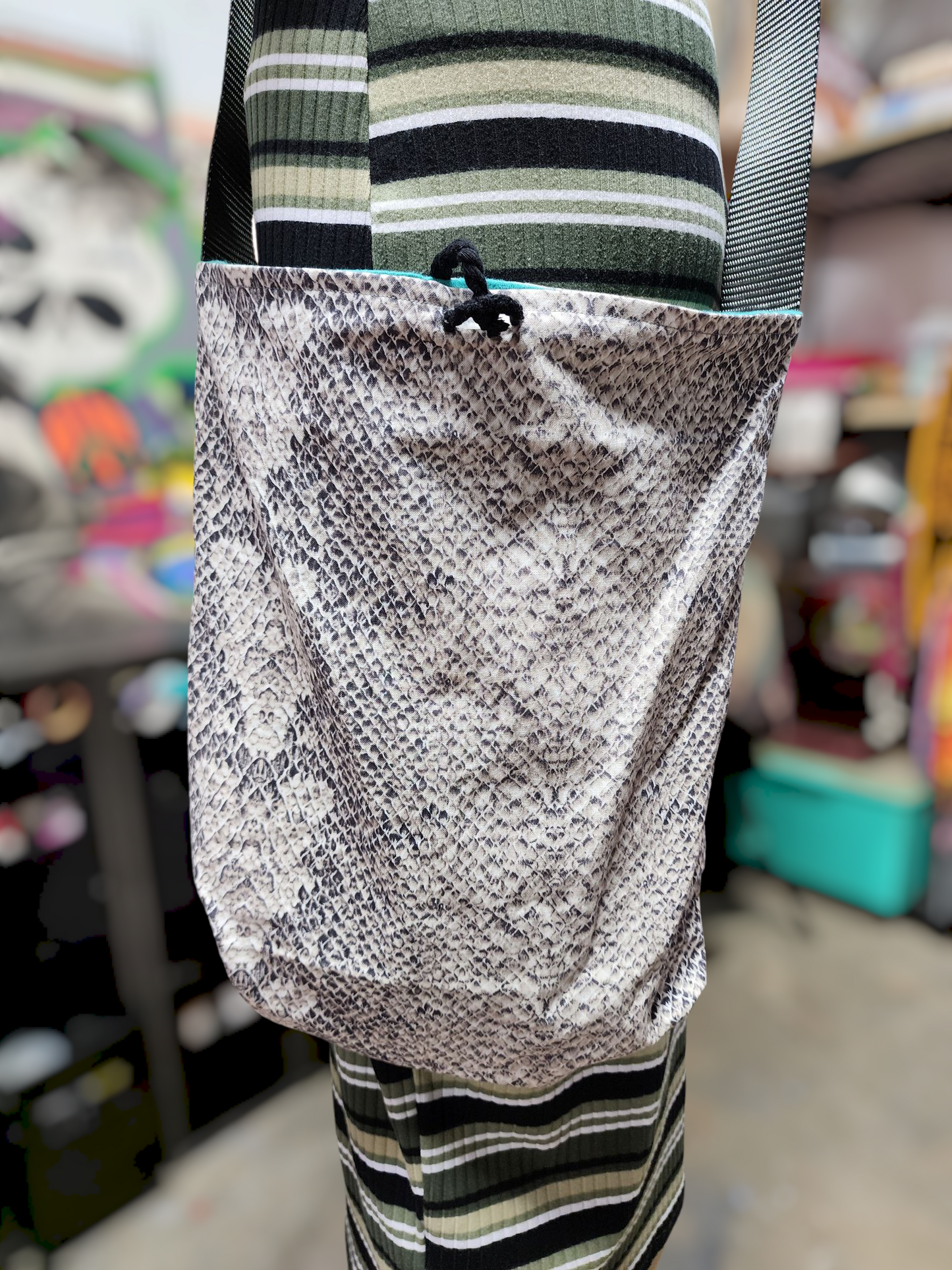 Handmade Hippie Boho Reversible Crossbody Bag (Snakeskin Print)