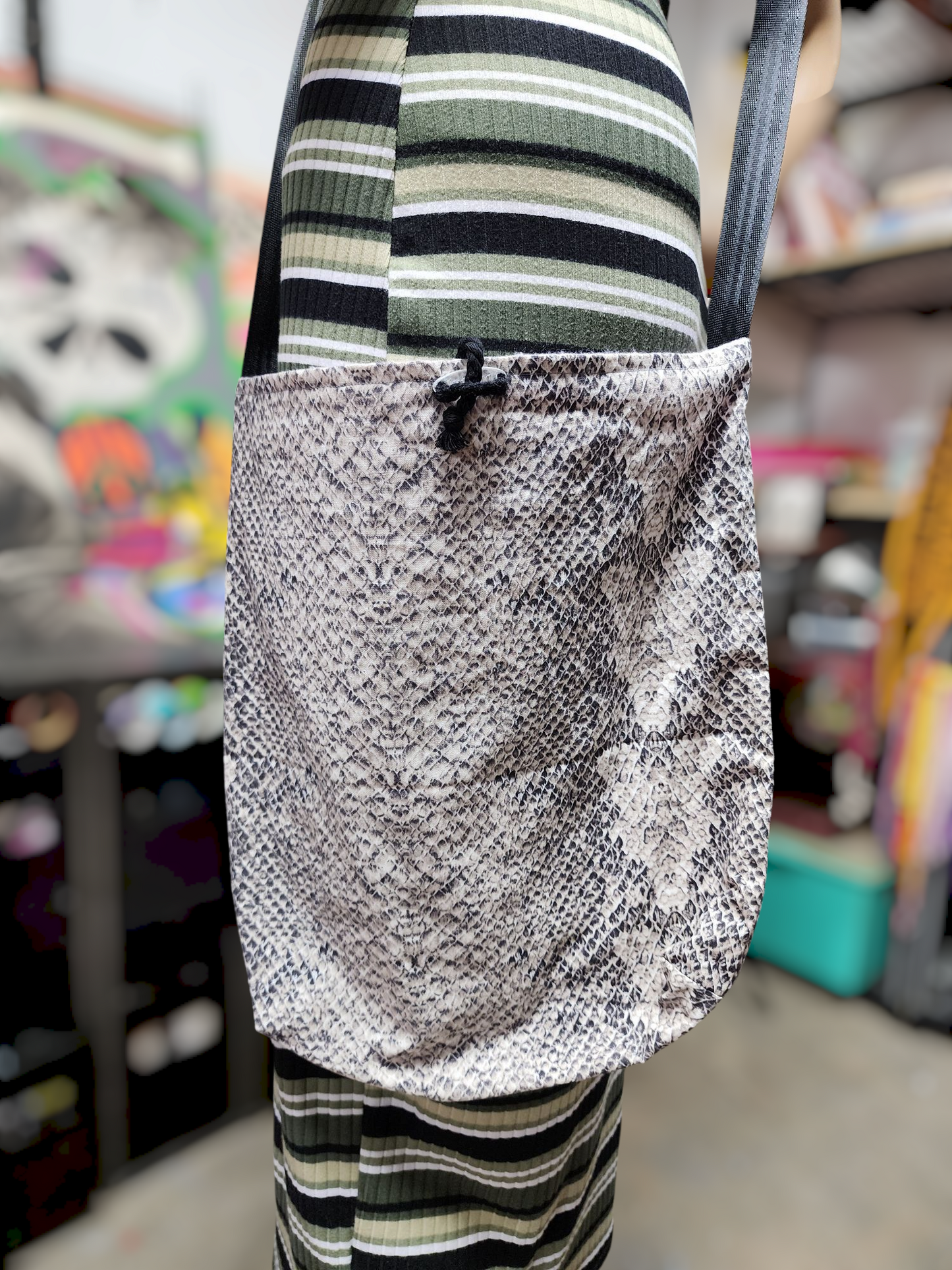 Handmade Hippie Boho Reversible Crossbody Bag (Snakeskin Print)