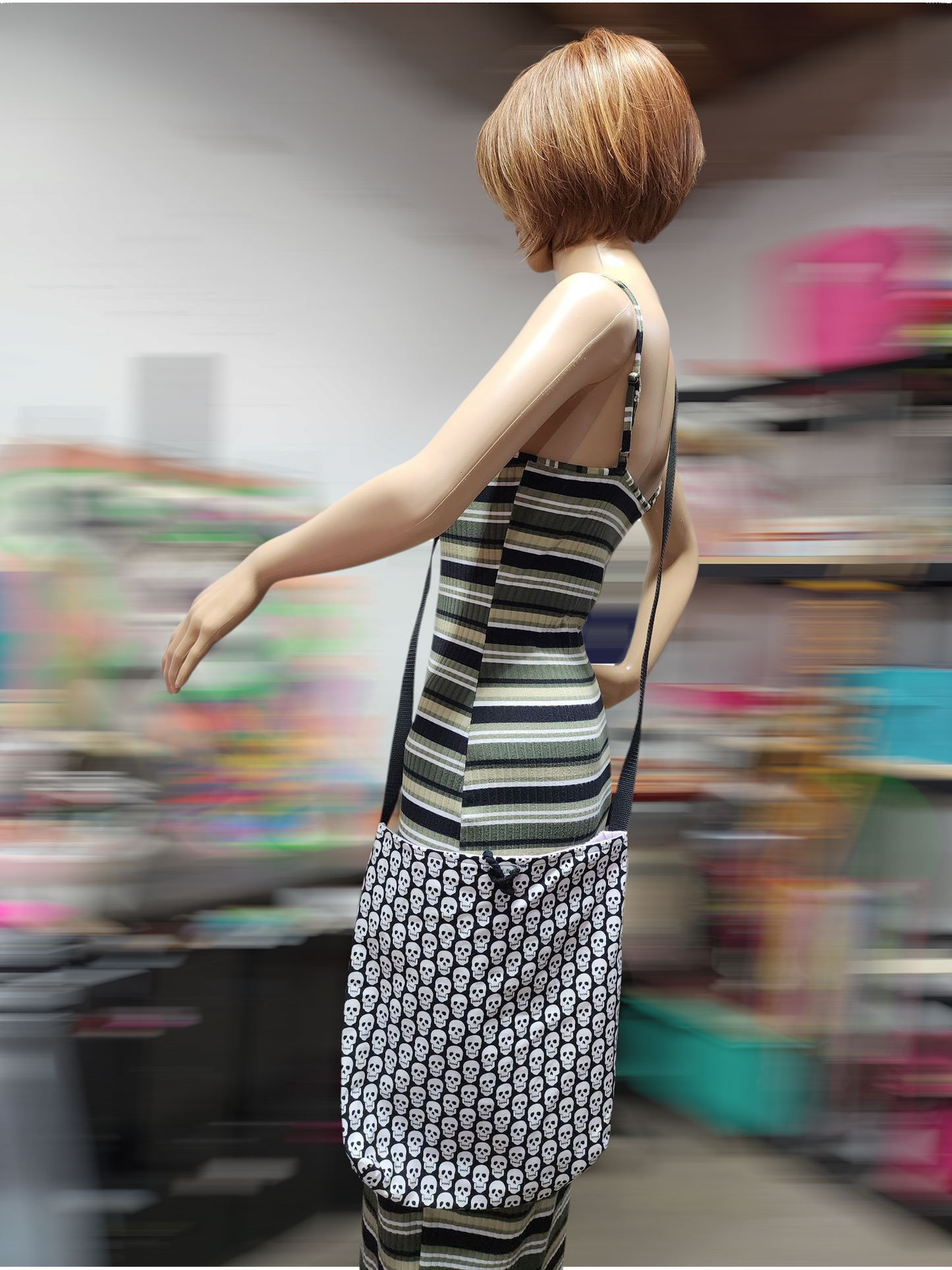 Handmade Hippie Boho Reversible Crossbody Bag (Skull Print)