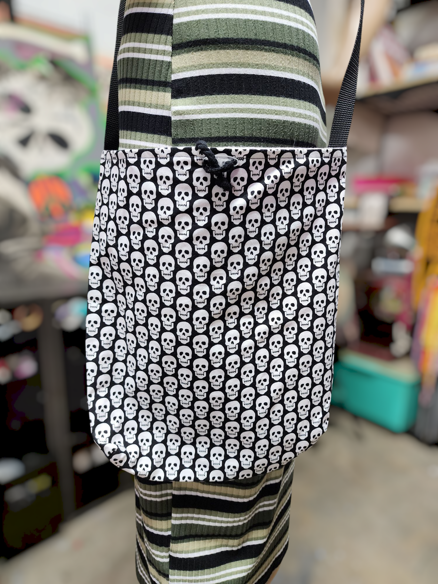 Handmade Hippie Boho Reversible Crossbody Bag (Skull Print)