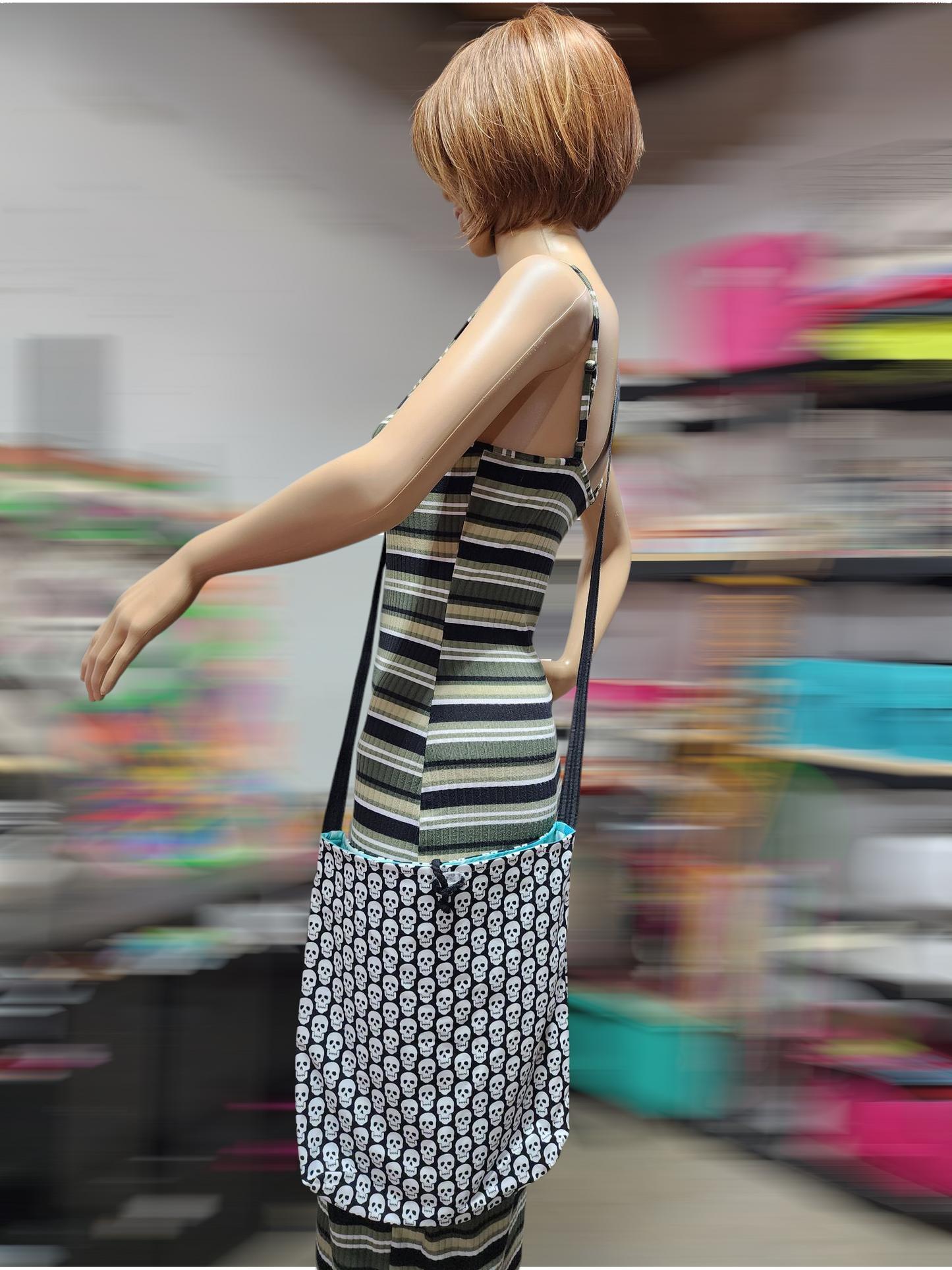 Handmade Hippie Boho Reversible Crossbody Bag (Skull Print)