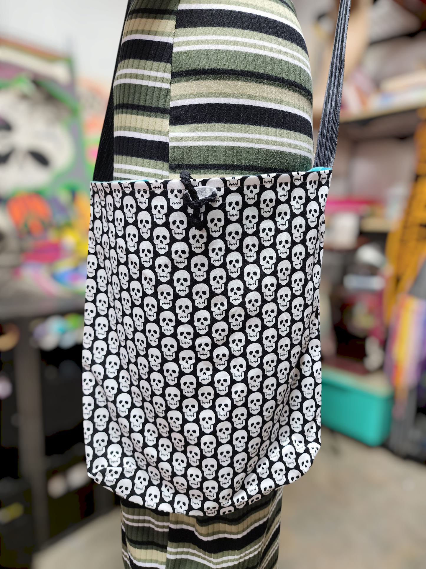 Handmade Hippie Boho Reversible Crossbody Bag (Skull Print)