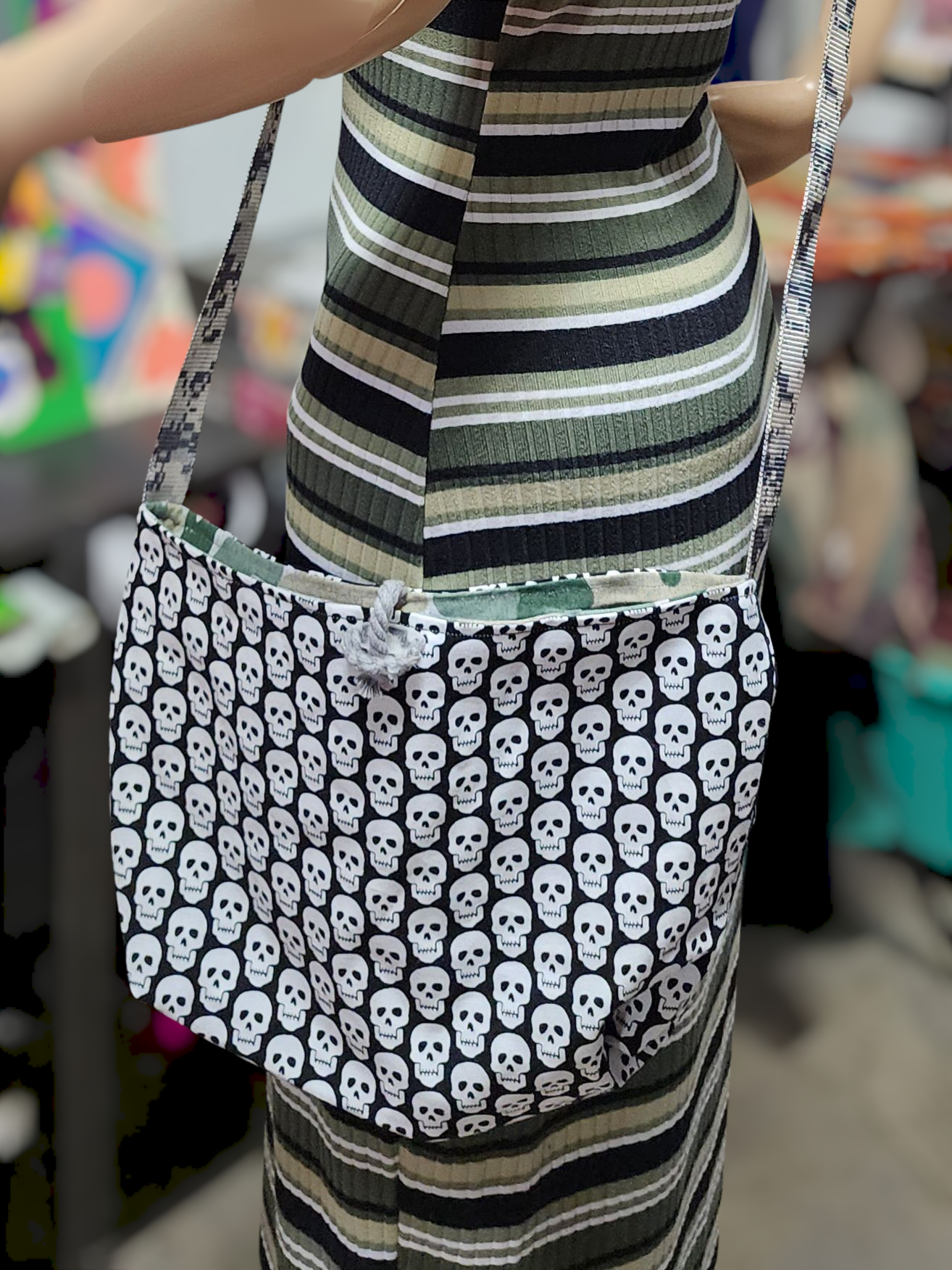 Handmade Hippie Boho Reversible Crossbody Bag (Skull Print)