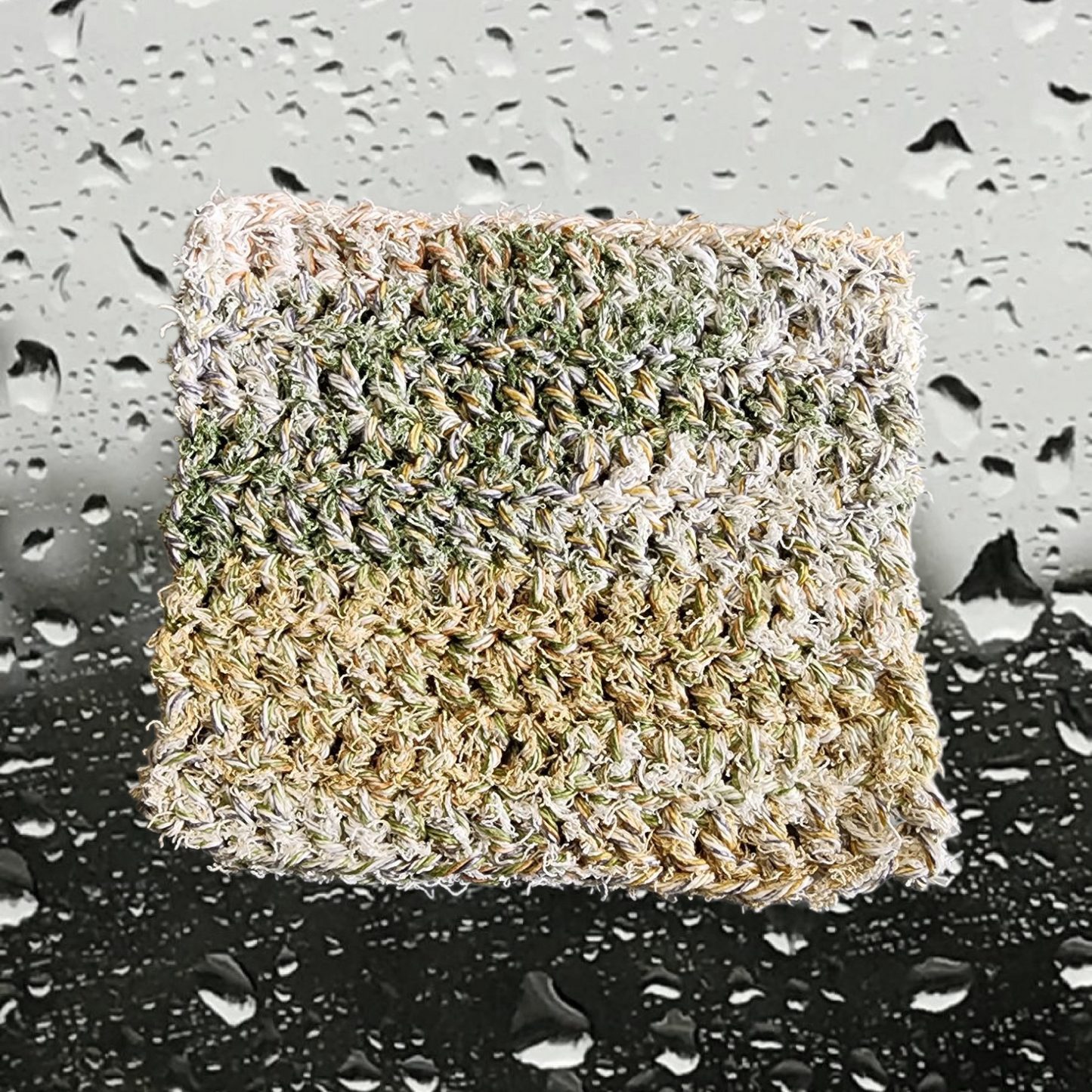 Handmade Crochet Kitchen Dish Scrubbie Heavy Duty (Tan/Green/White)