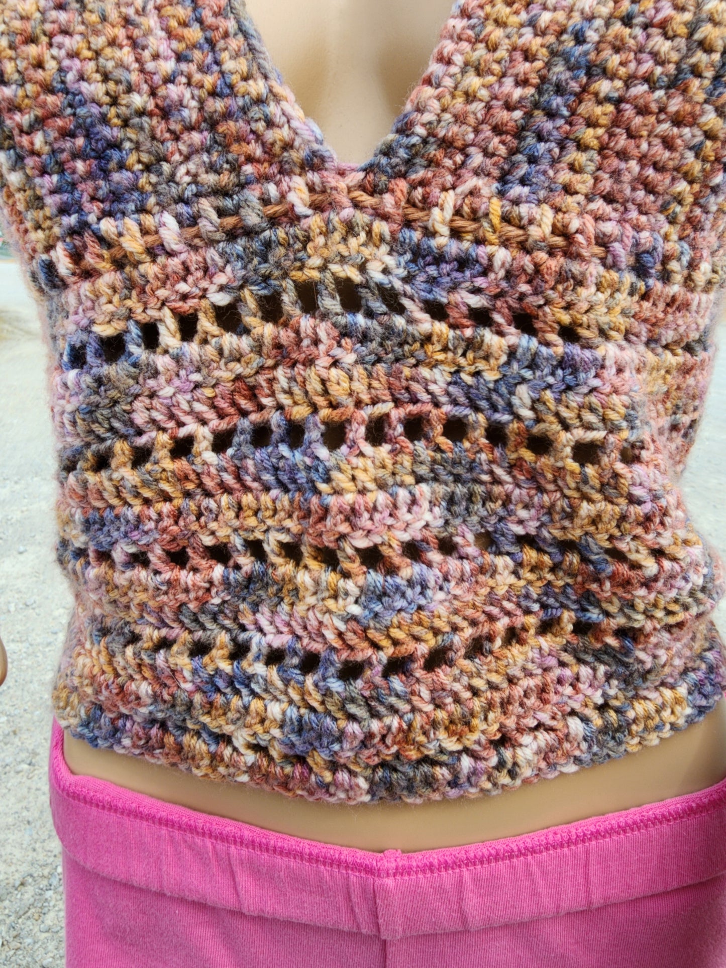 Handmade Crochet Tank Top *The Shelly* (Tan/Blue)