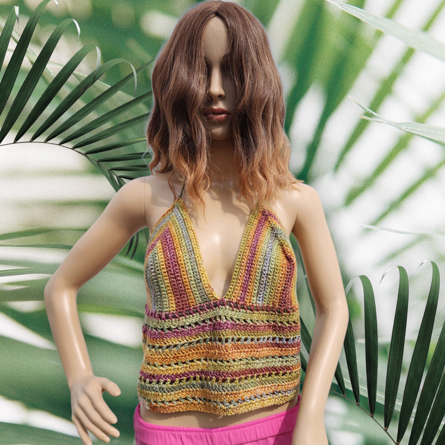 Handmade Crochet Tank Top *The Shelly* (Green/Orange/Burgundy)