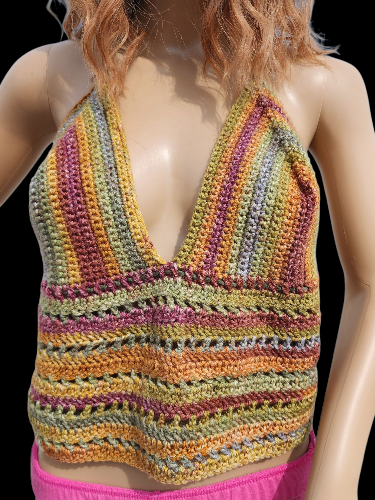 Handmade Crochet Tank Top *The Shelly* (Green/Orange/Burgundy)