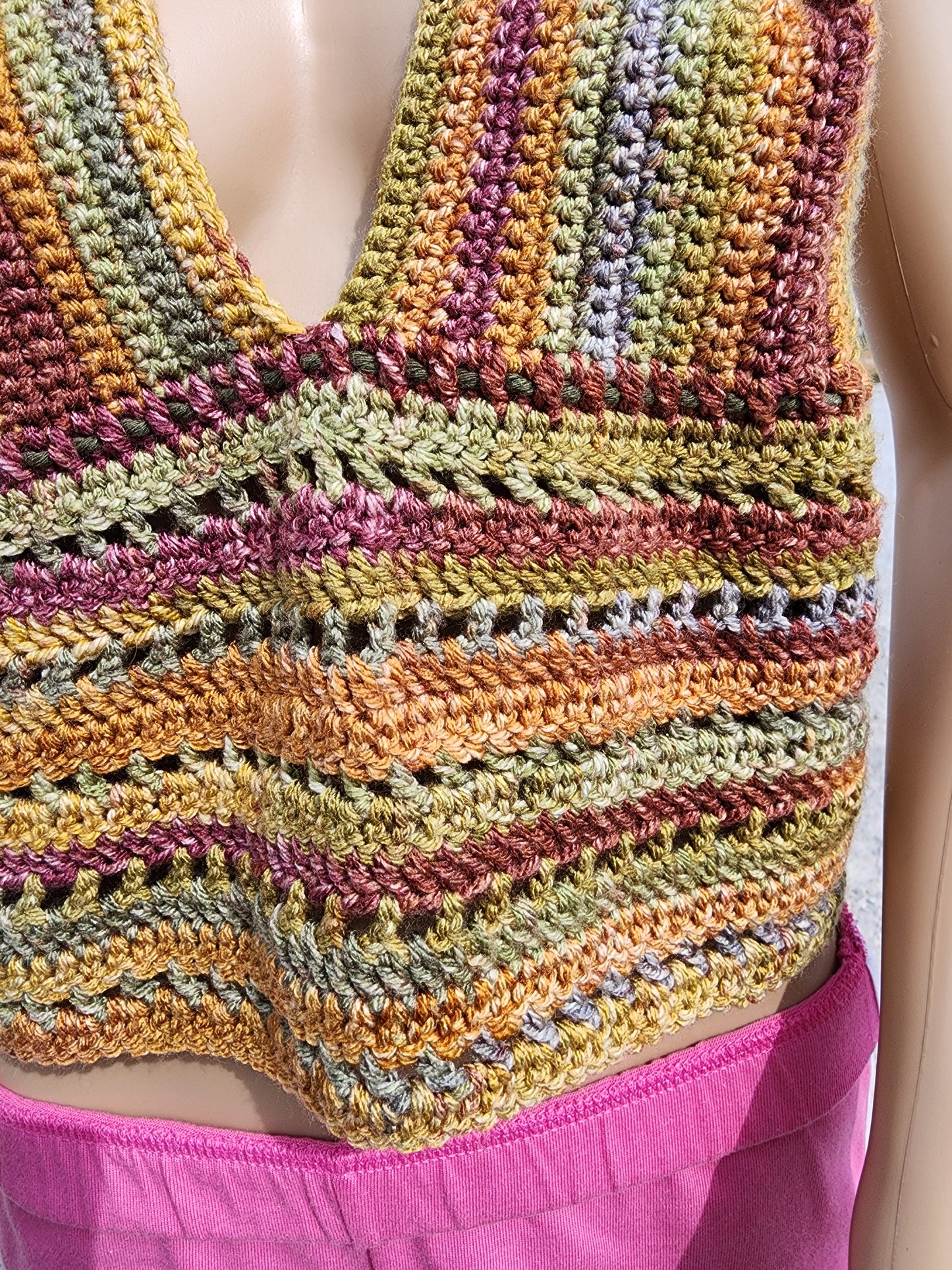 Handmade Crochet Tank Top *The Shelly* (Green/Orange/Burgundy)