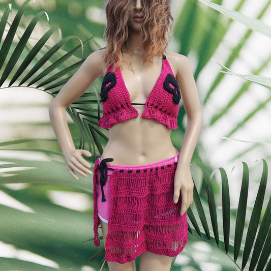 Handmade Crochet Flapperkini Bikini Swim Top and Sarong Set (Custom Order Only)