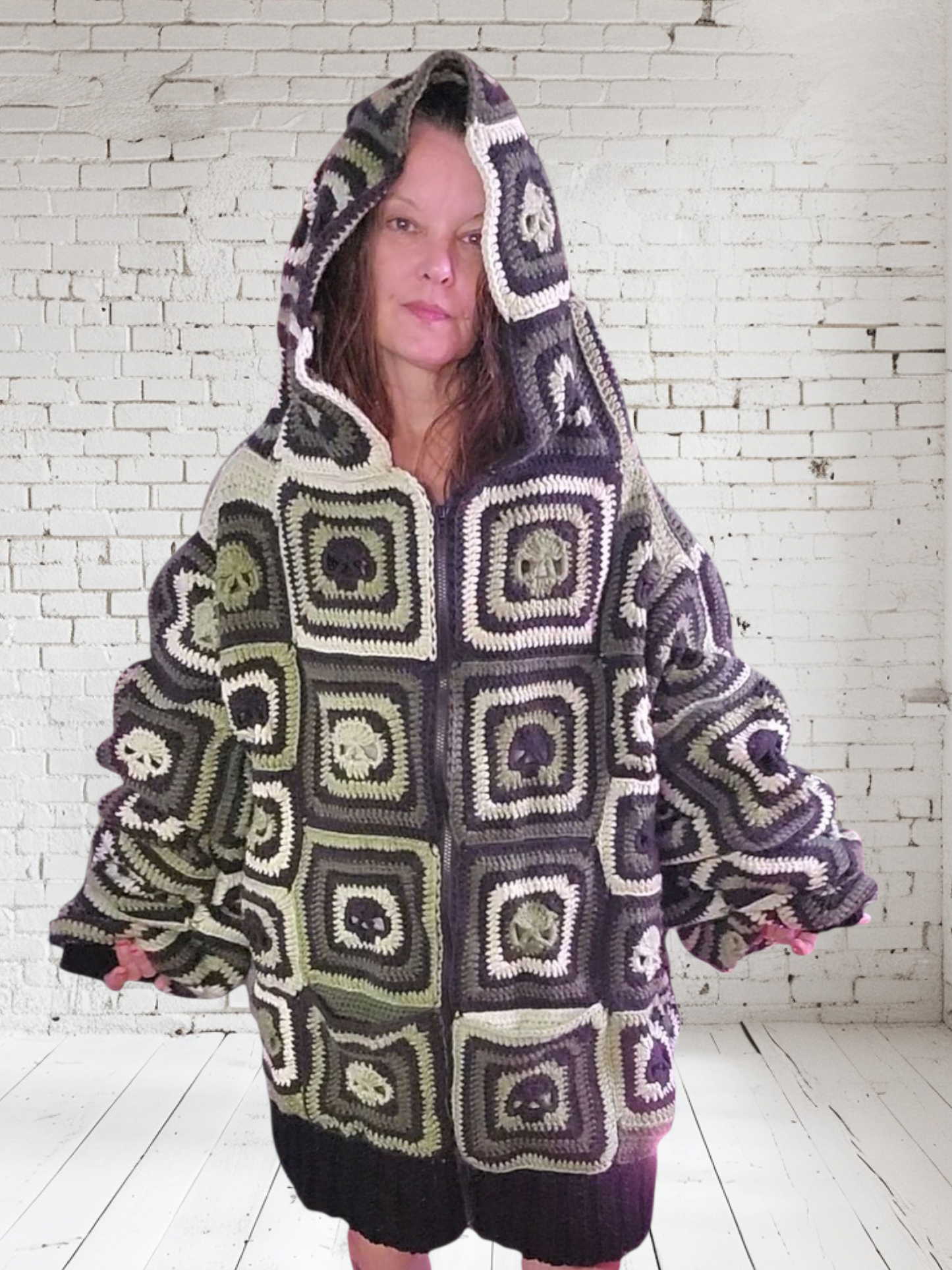 Handmade Crochet Skull Hoodie with Pockets and Zipper (Custom Order Only)