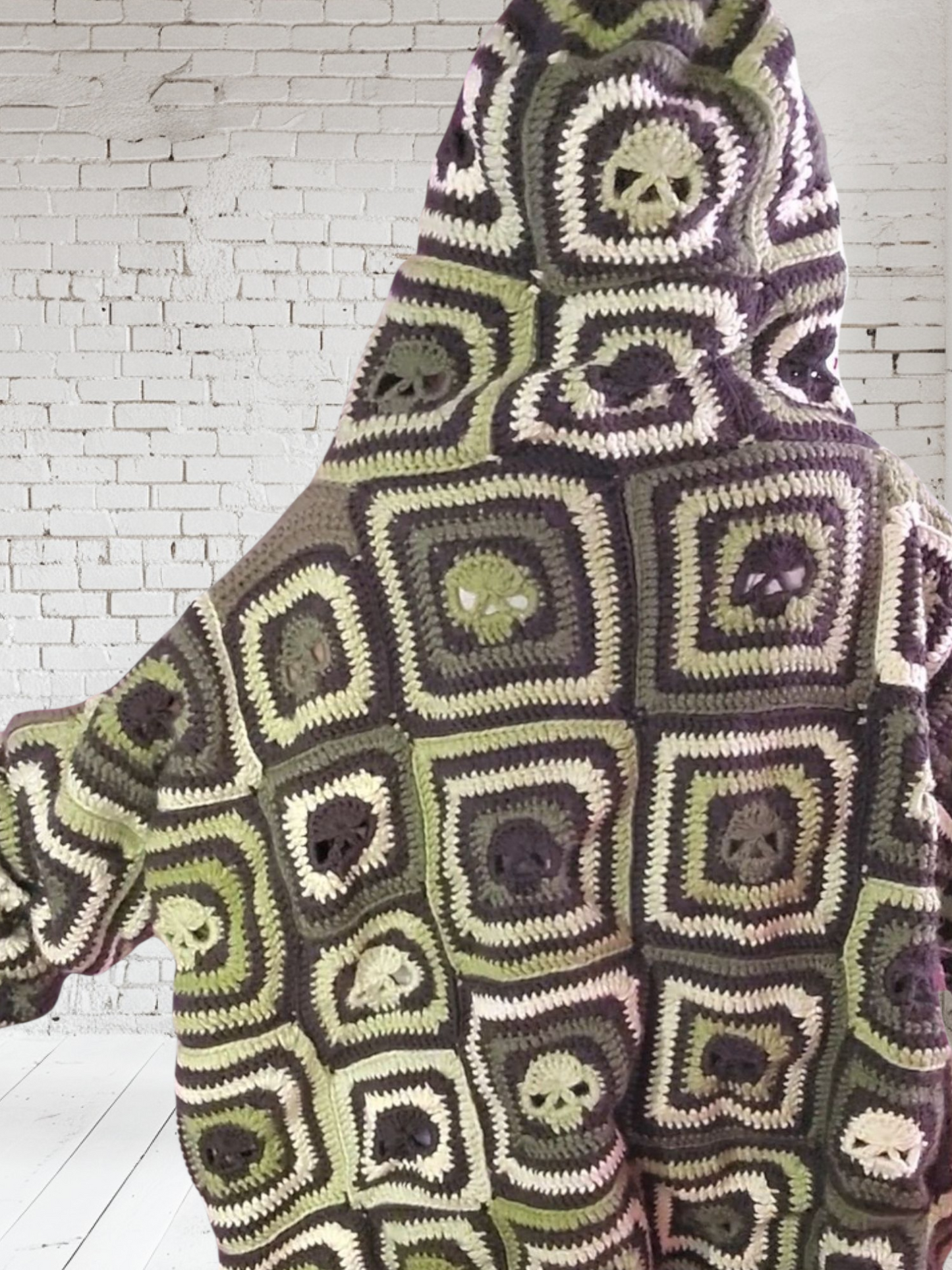 Handmade Crochet Skull Hoodie with Pockets and Zipper (Custom Order Only)