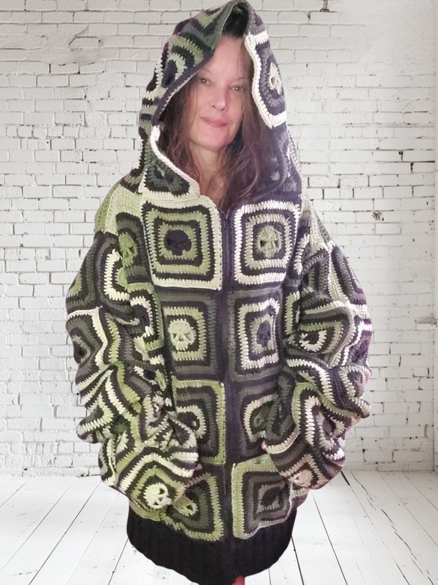 Handmade Crochet Skull Hoodie with Pockets and Zipper (Custom Order Only)
