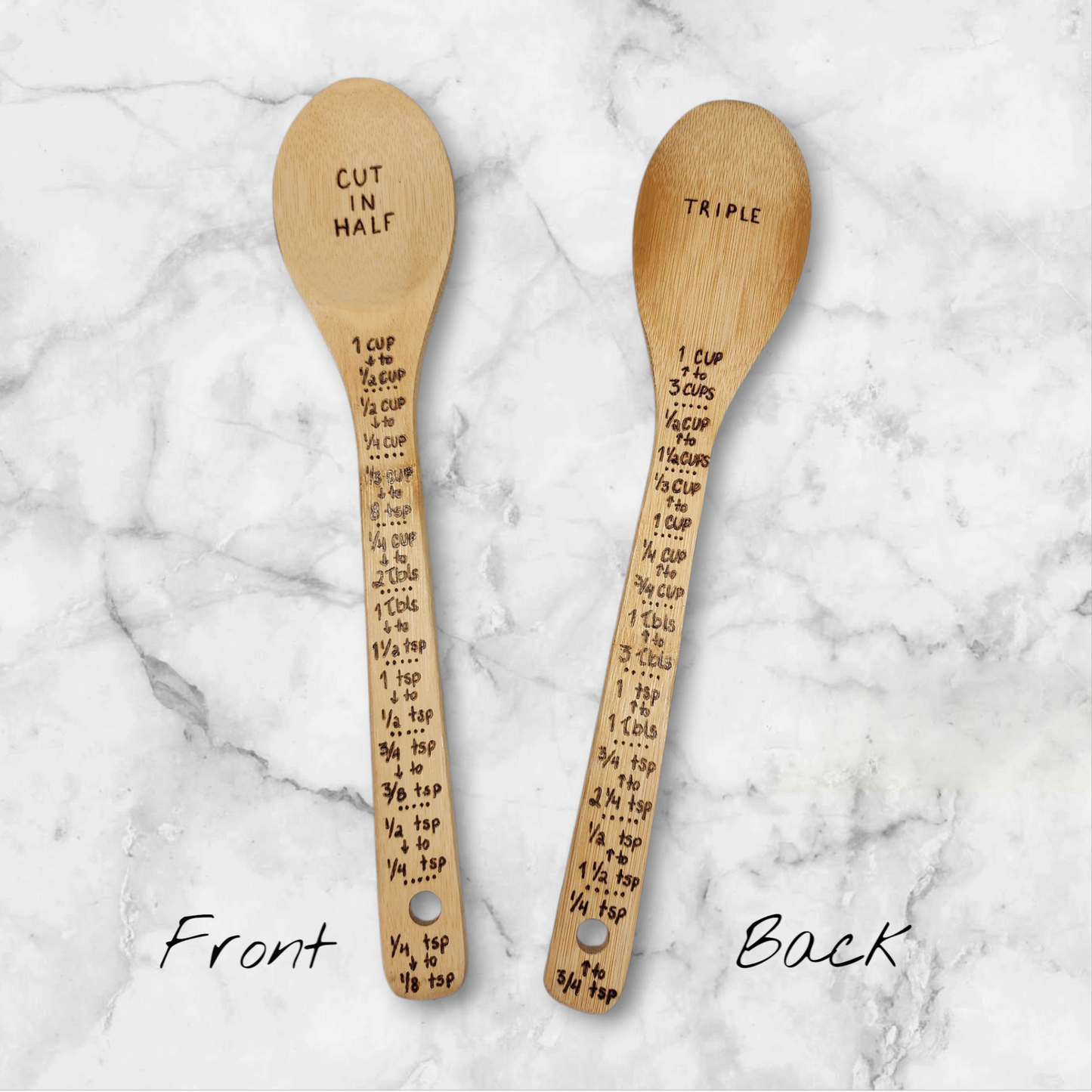 Freehand Woodburned (Recipe Conversions) Wooden Bamboo Spoon Utencil