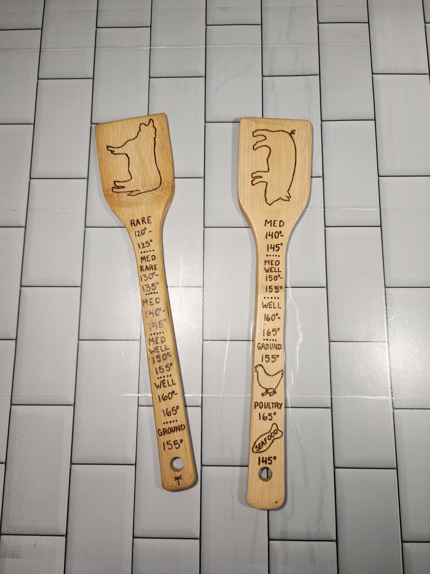 Freehand Woodburned (Food Temperatures) Wooden Bamboo Spatula Utencil