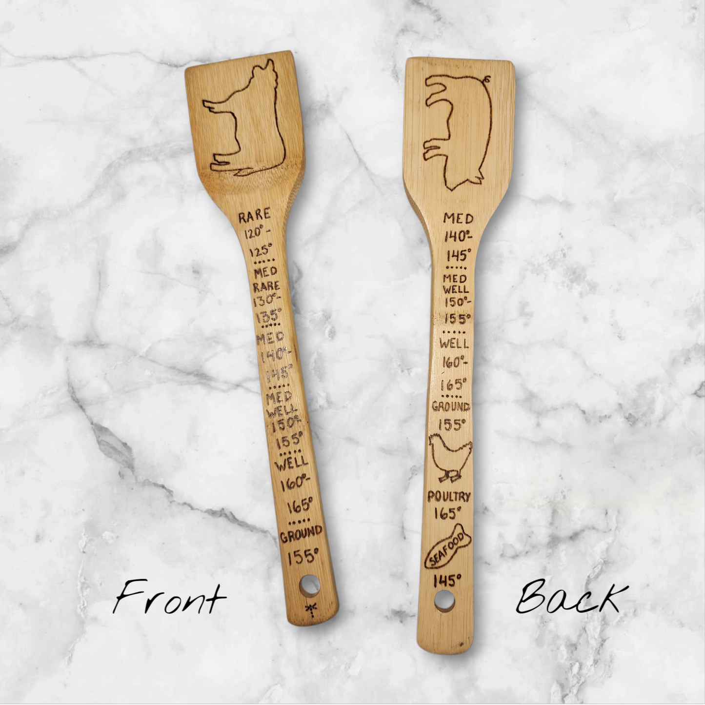 Freehand Woodburned (Food Temperatures) Wooden Bamboo Spatula Utencil