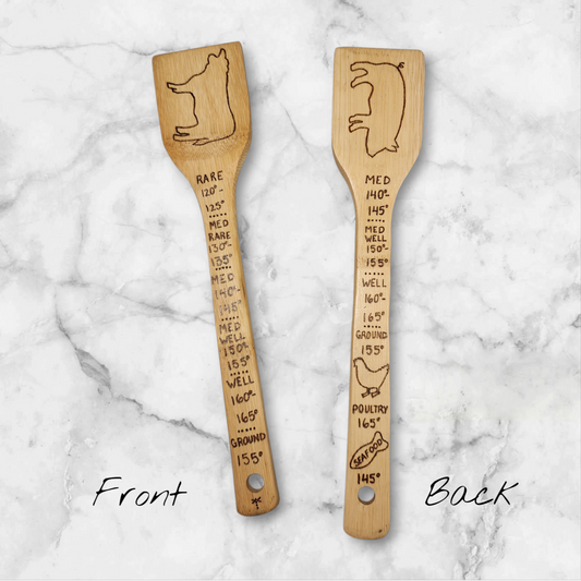 Freehand Woodburned (Food Temperatures) Wooden Bamboo Spatula Utencil