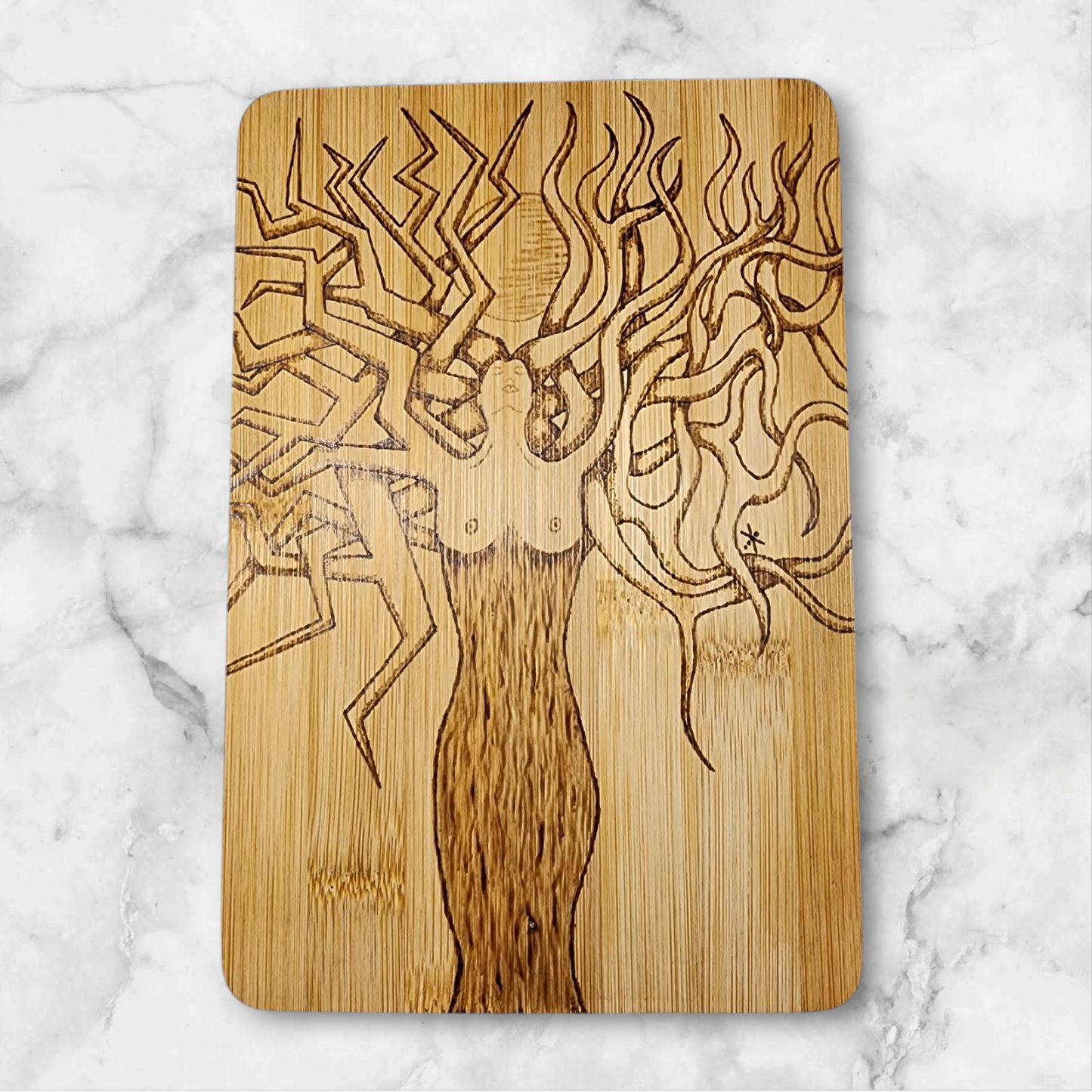 Freehand Woodburned Tree of Life Bamboo Cutting Board