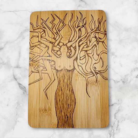 Freehand Woodburned Tree of Life Bamboo Cutting Board