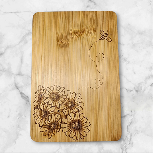 Freehand Woodburned Sunflower Bamboo Cutting Board