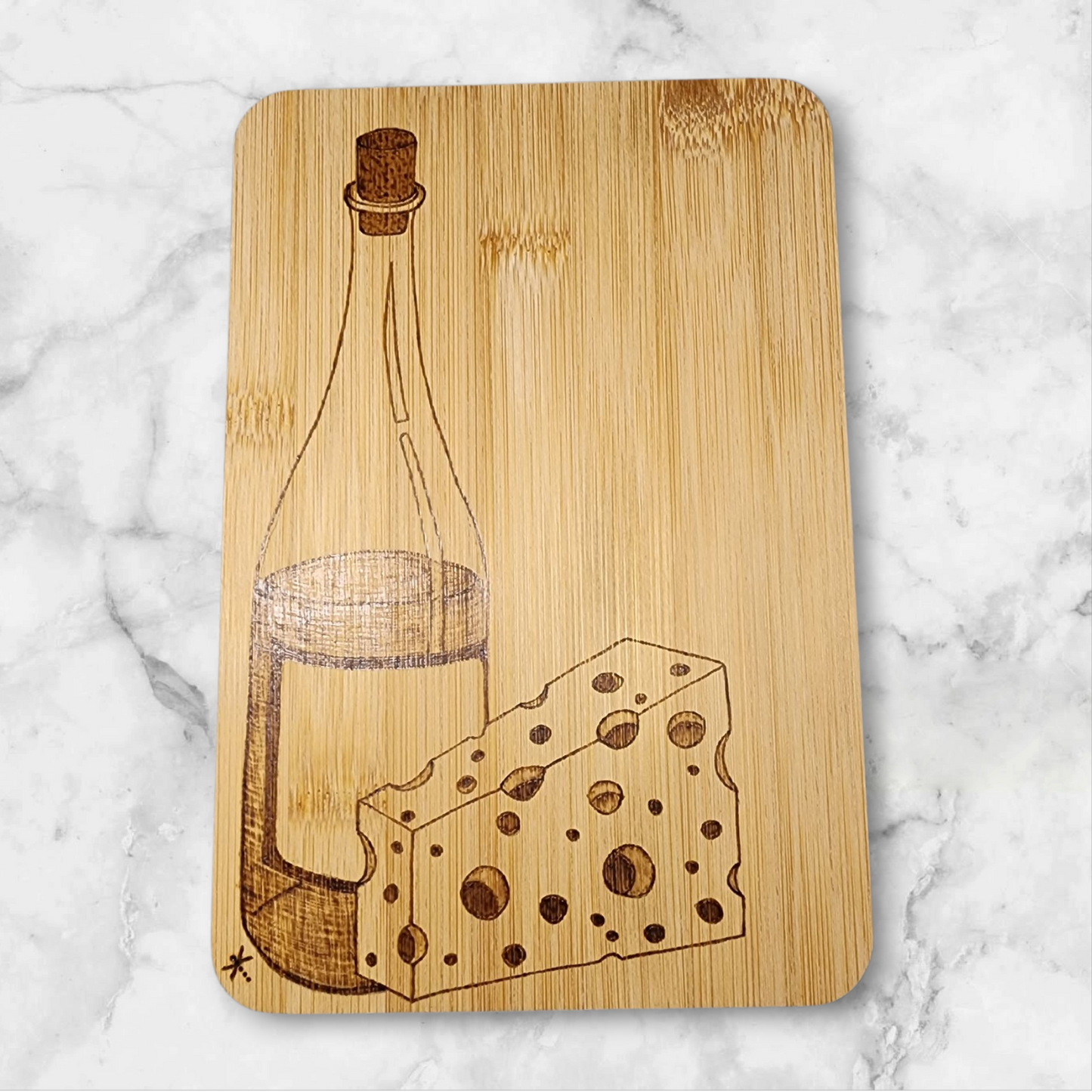 Freehand Woodburned Wine and Cheese Bamboo Cutting Board