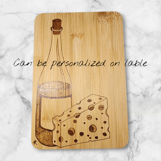 Freehand Woodburned Wine and Cheese Bamboo Cutting Board