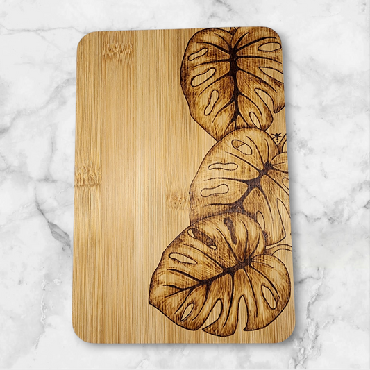 Freehand Woodburned Monstera Bamboo Cutting Board