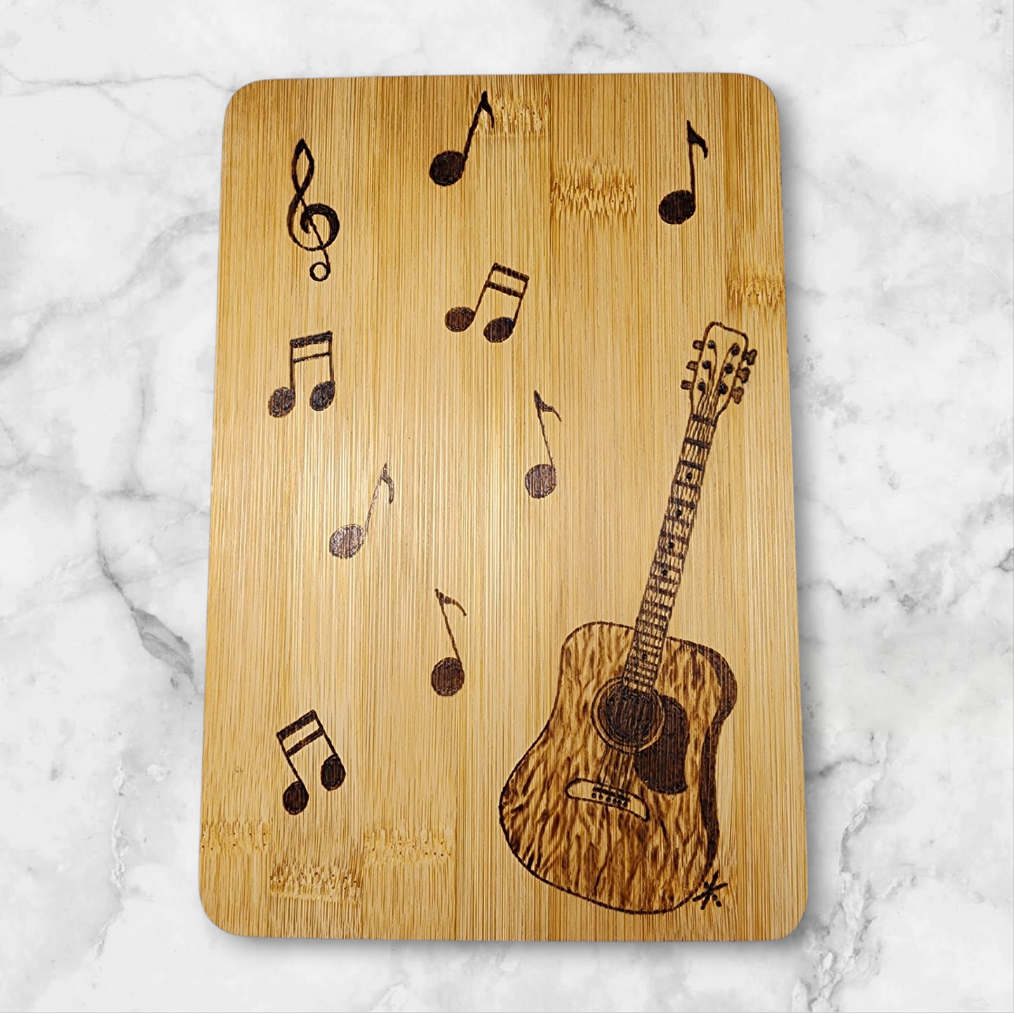 Freehand Woodburned Guitar Bamboo Cutting Board
