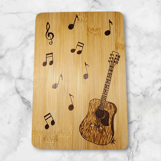 Freehand Woodburned Guitar Bamboo Cutting Board