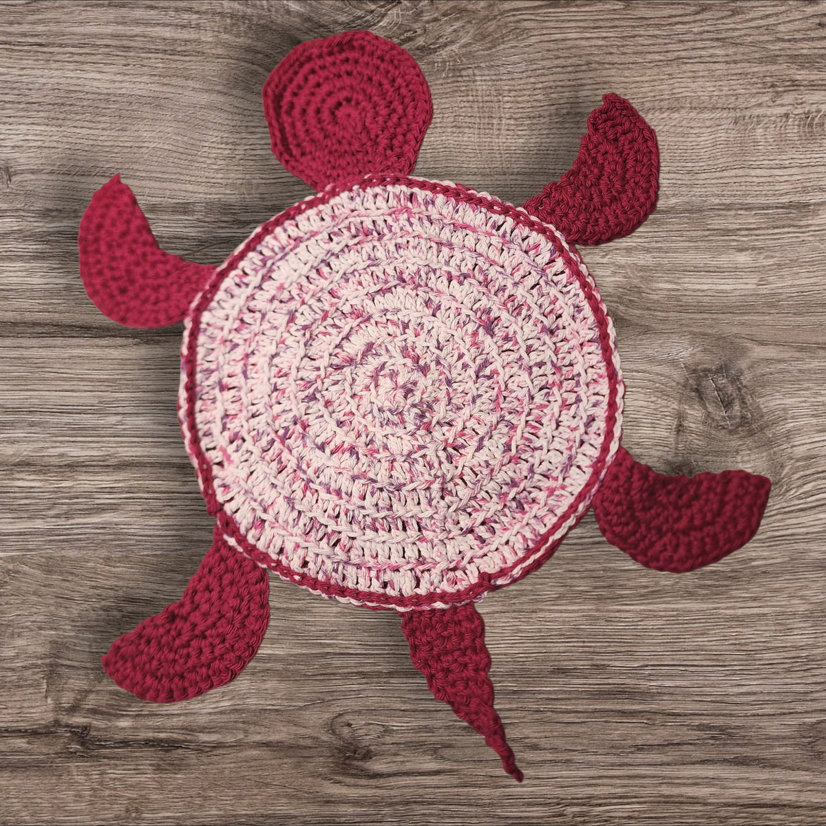 Handmade Crochet Floor Turtle (Pink)