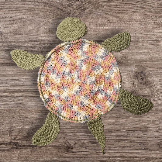 Handmade Crochet Floor Turtle (Green/Tan)