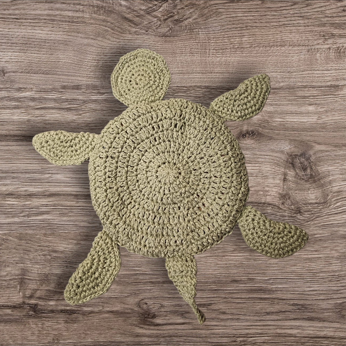 Handmade Crochet Floor Turtle (Green/Tan)