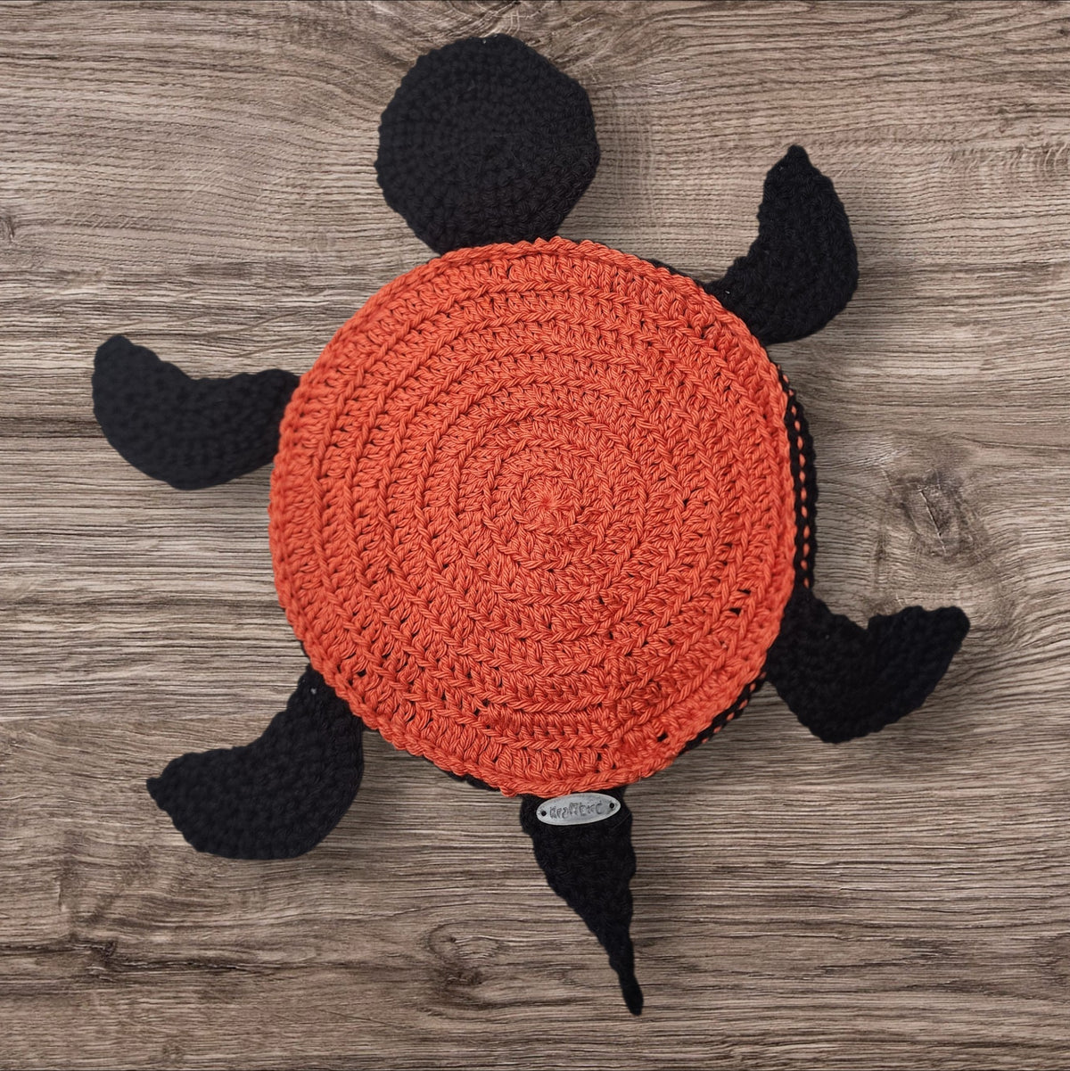 Handmade Crochet Floor Turtle (Orange/Black)