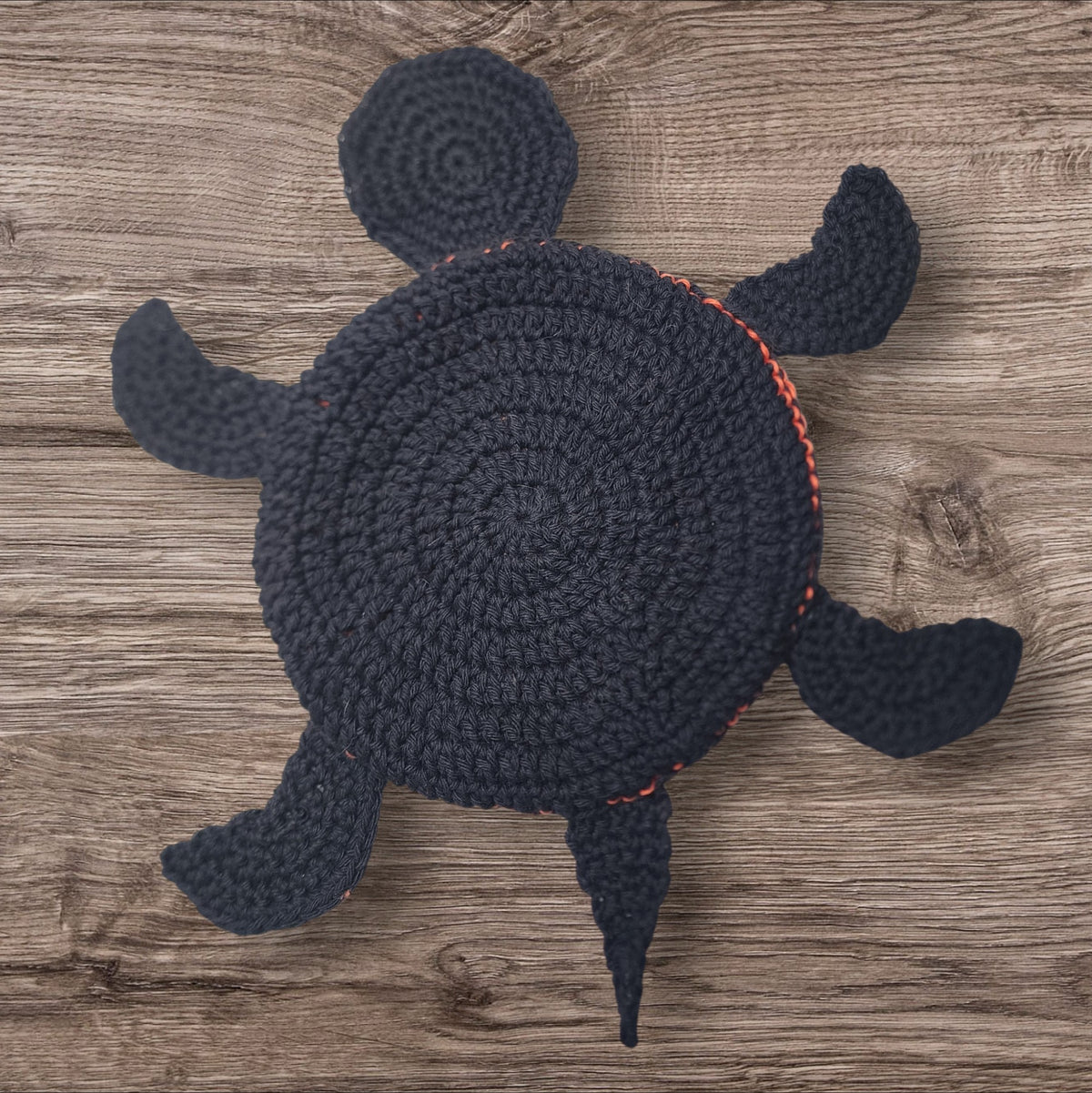 Handmade Crochet Floor Turtle (Orange/Black)