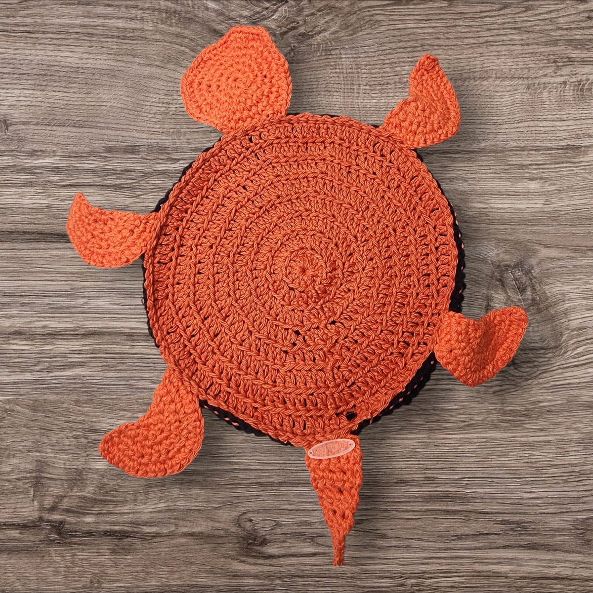Handmade Crochet Floor Turtle (Orange/Black)