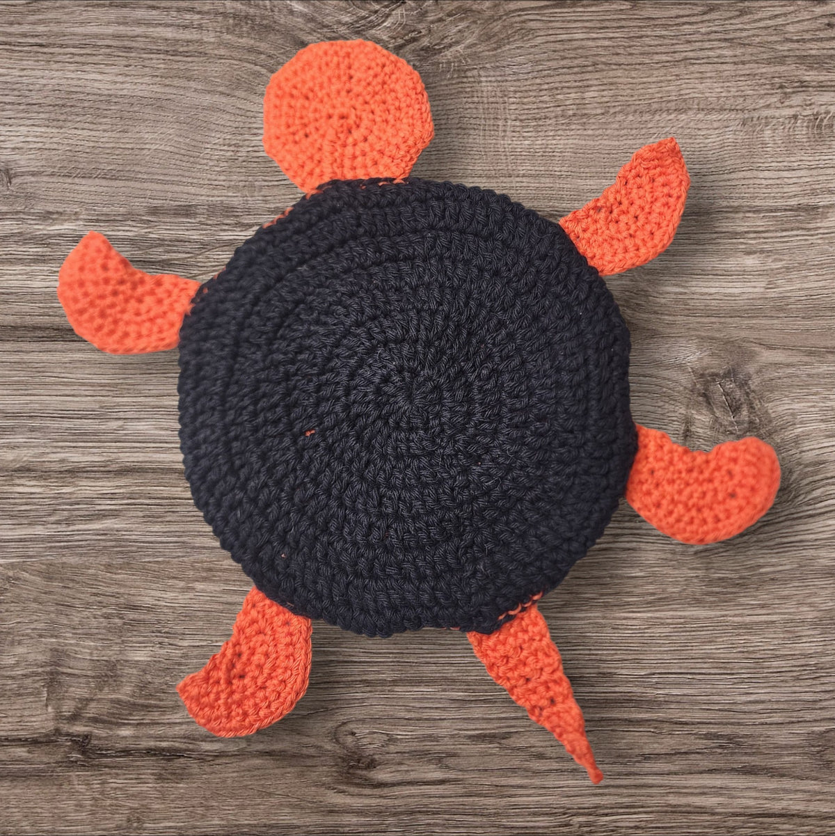 Handmade Crochet Floor Turtle (Orange/Black)