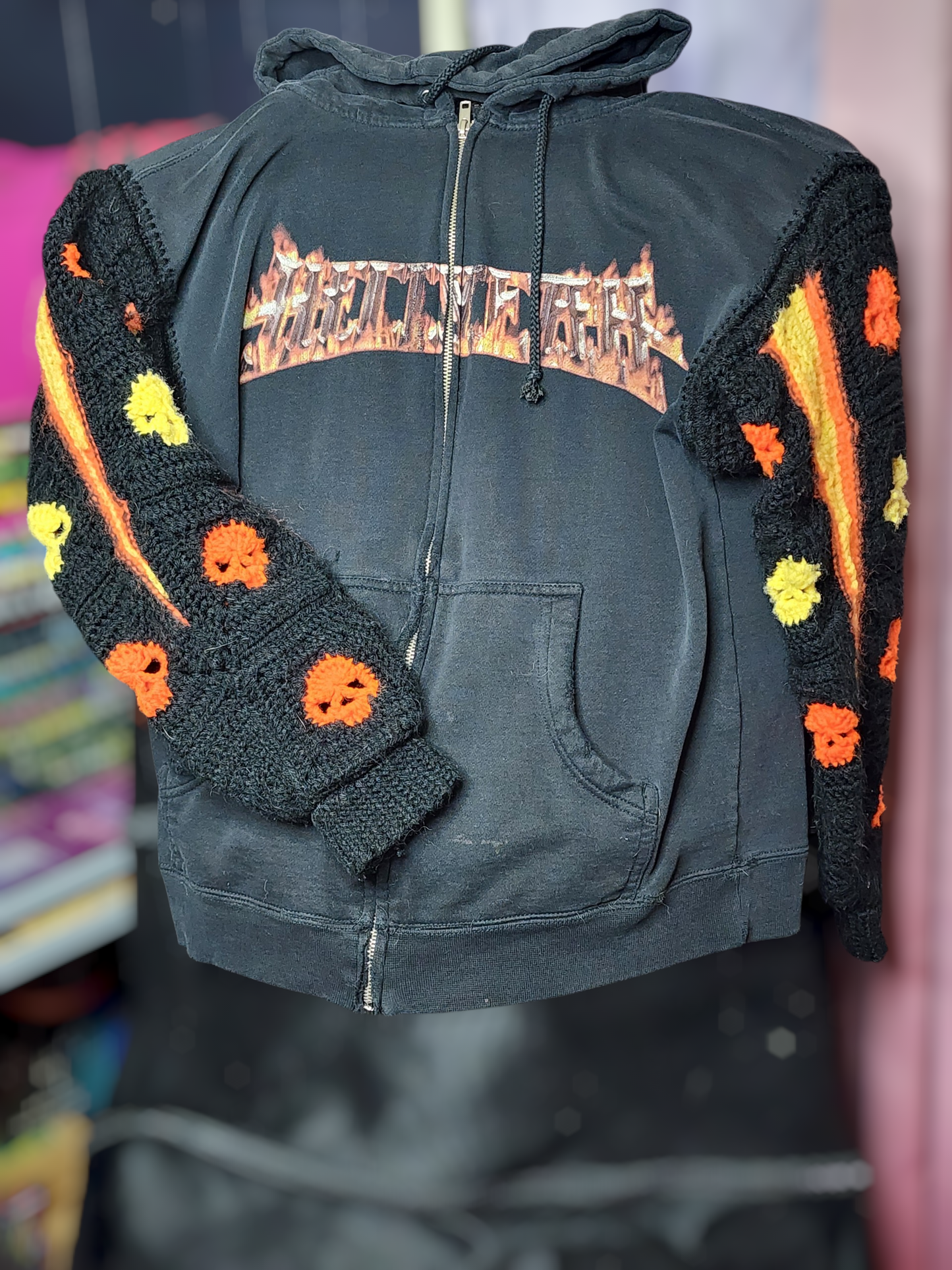 Handmade Crochet Skull Hoodie with Pockets and Zipper (Custom Order Only)