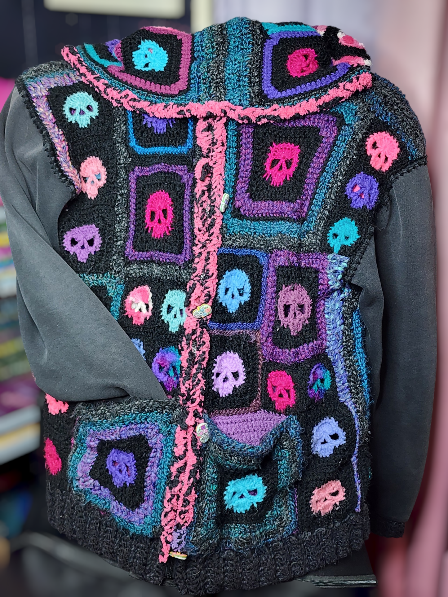 Handmade Crochet Skull Hoodie with Pockets and Zipper (Custom Order Only)