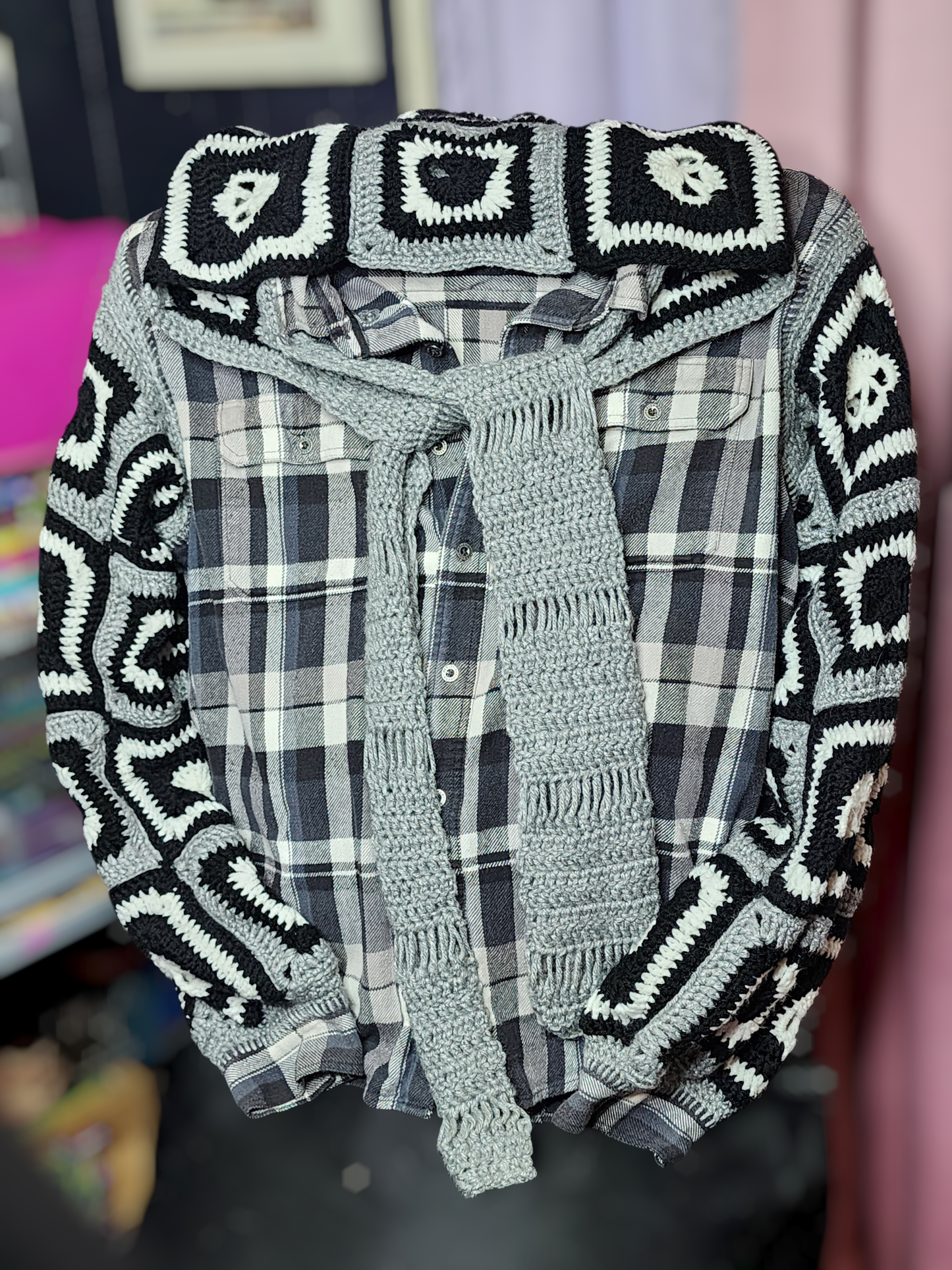 Handmade Crochet Skull Hoodie with Attached Scarf (Custom Orders Only)