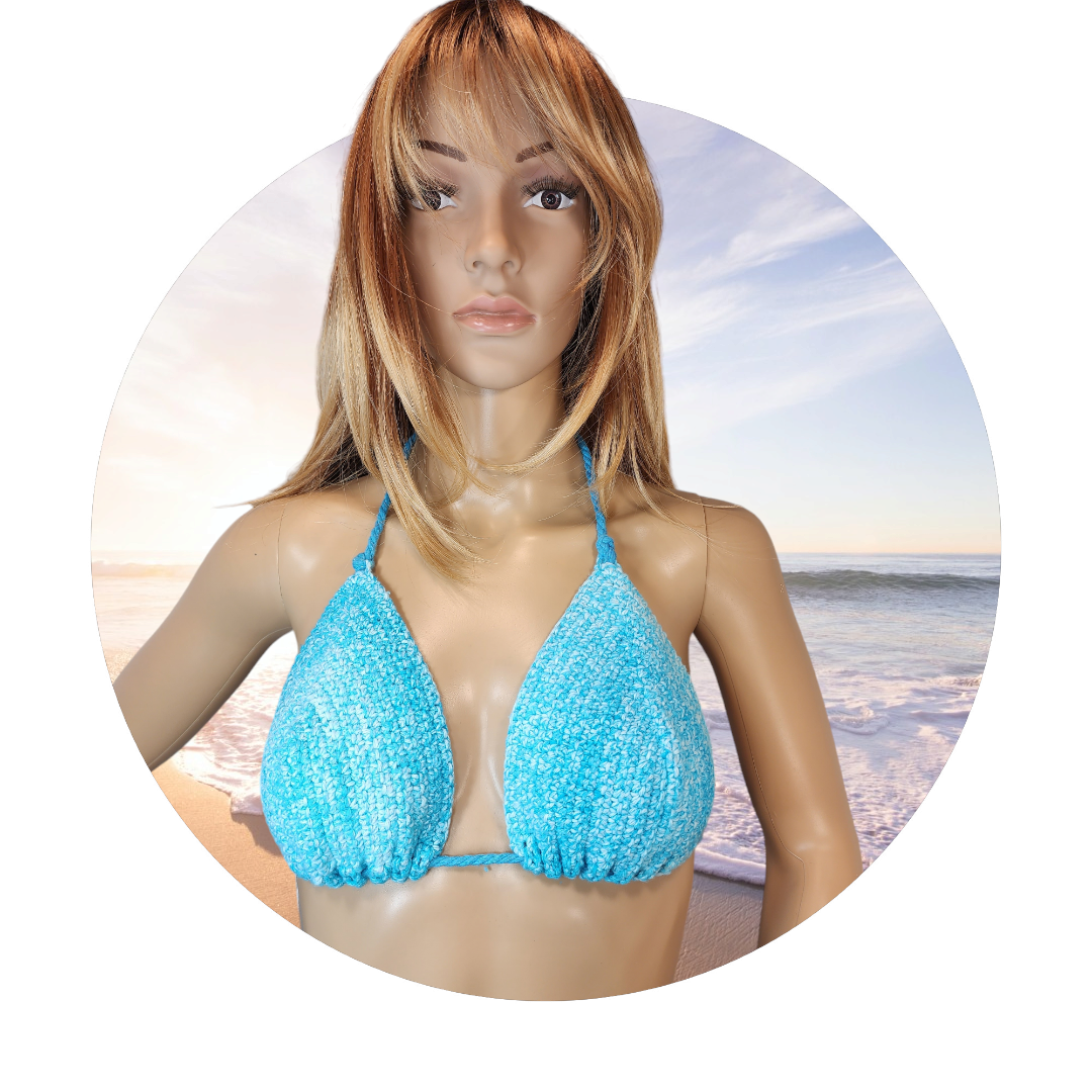 Handmade Crochet Bikini Swim Top (Auqa Blue)