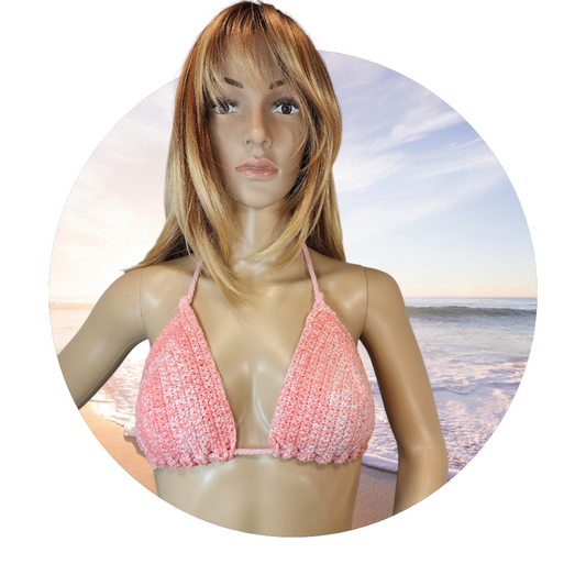 Handmade Crochet Bikini Swim Top (Orange/White)