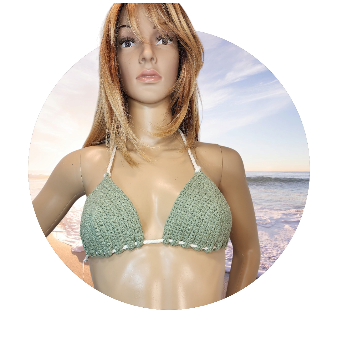 Handmade Crochet Bikini Swim Top (Olive Green)