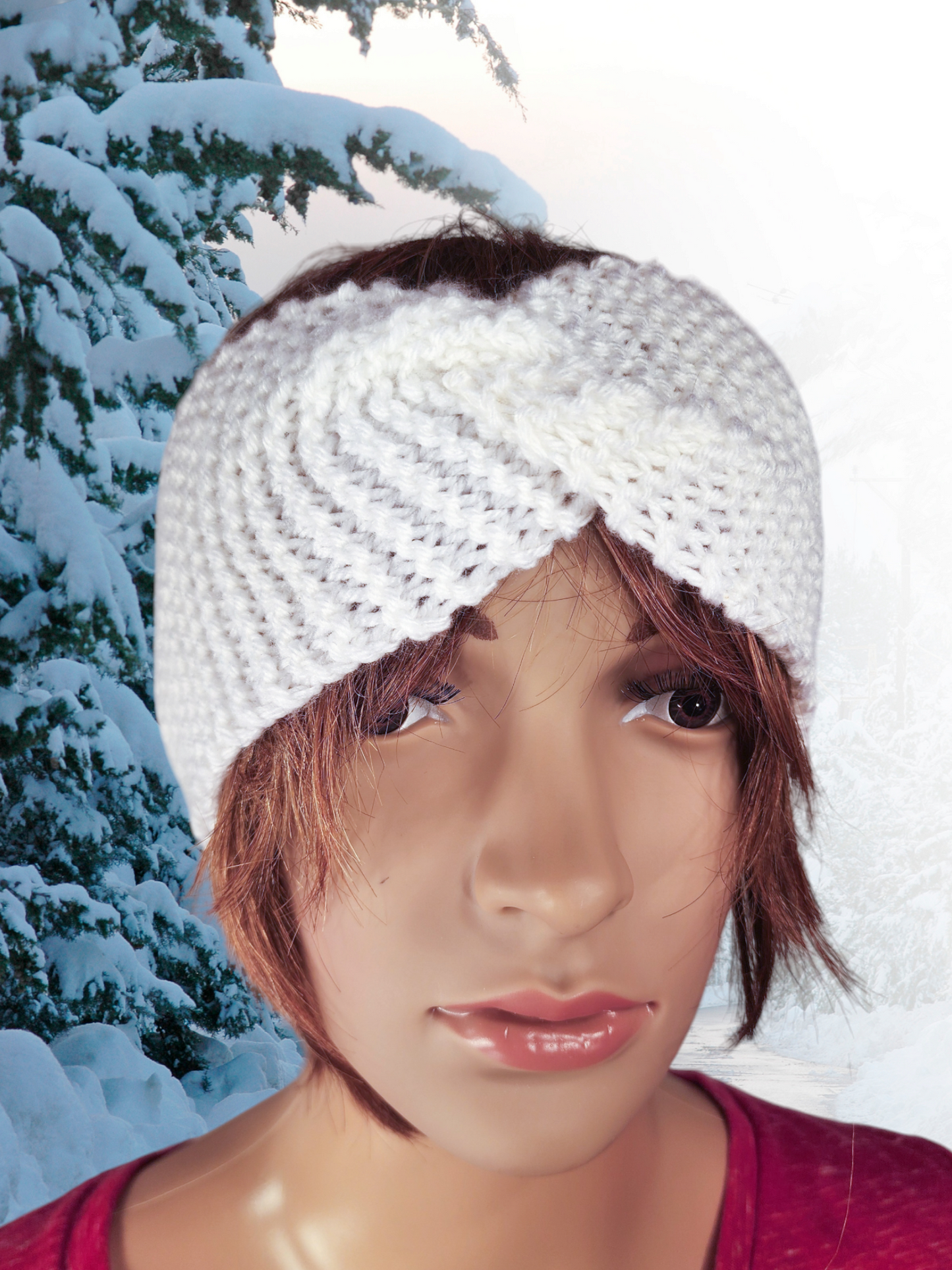 Handmade Knitted Earwarmer with Twist (White)